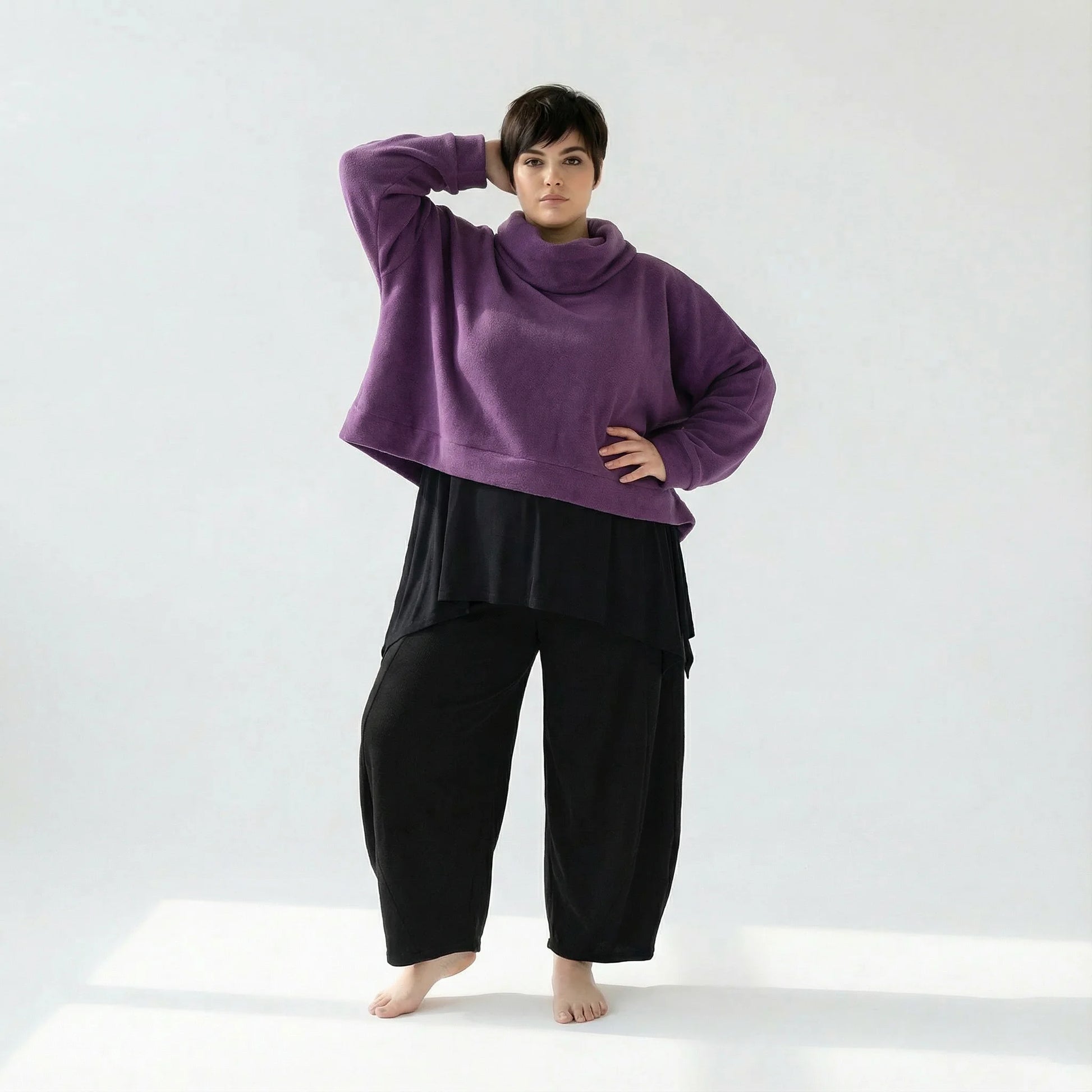  AKH Fashion Überwurf in kastiger Form, aus Materialmix, 1552.7011R, Violett, Ausgefallen