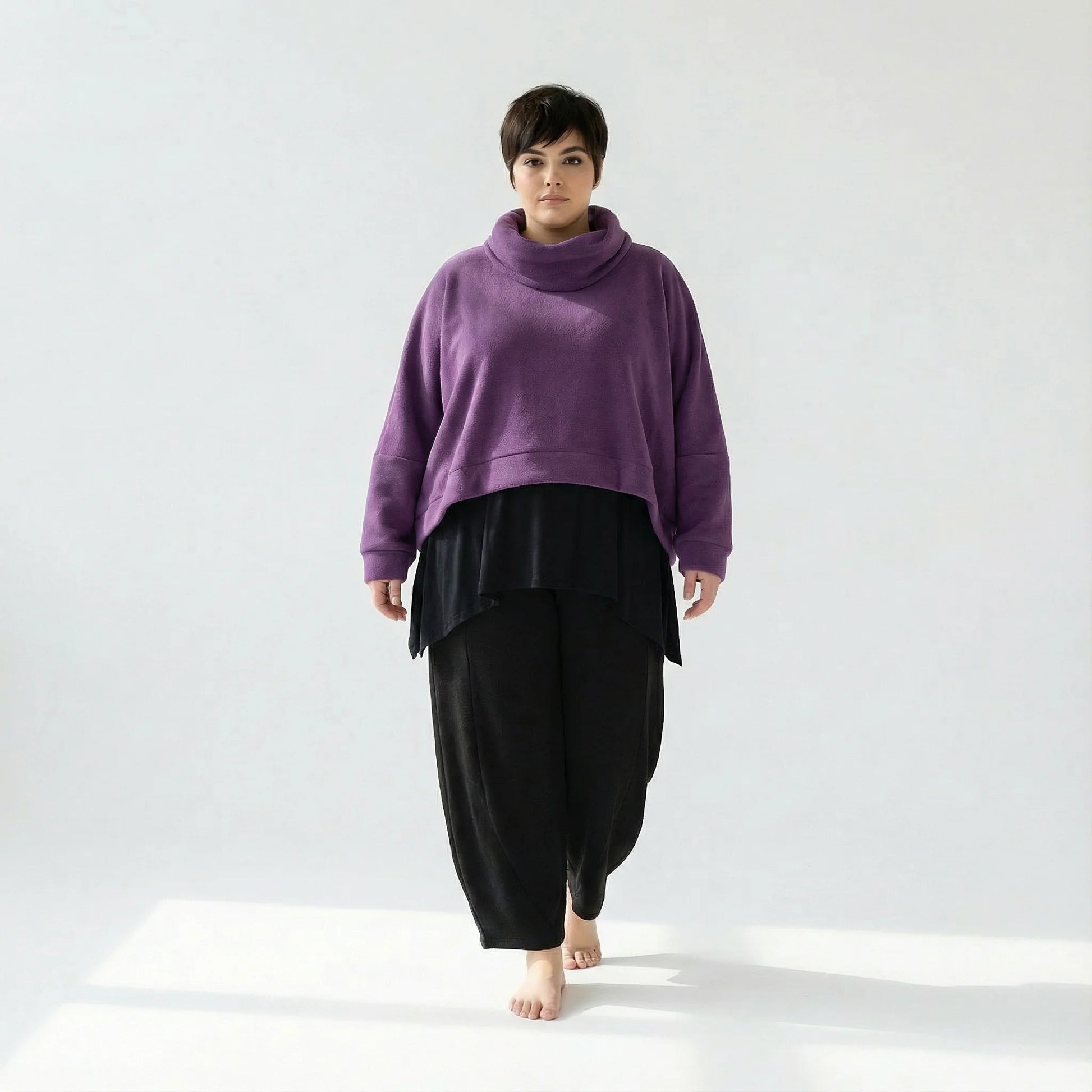  AKH Fashion Überwurf in kastiger Form, aus Materialmix, 1552.7011R, Violett, Ausgefallen