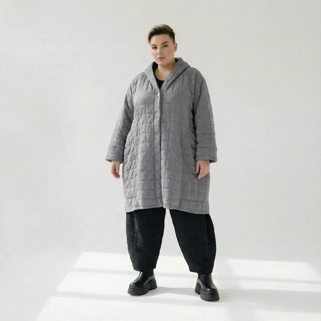  Ballonmantel von AKH Fashion aus Viskose, 1561.06600, Grau, Kariert, Ausgefallen, Zeitlos