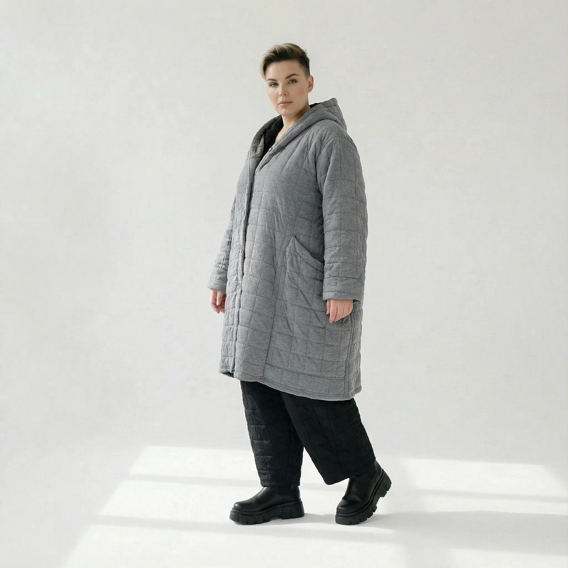  Ballonmantel von AKH Fashion aus Viskose, 1561.06600, Grau, Kariert, Ausgefallen, Zeitlos