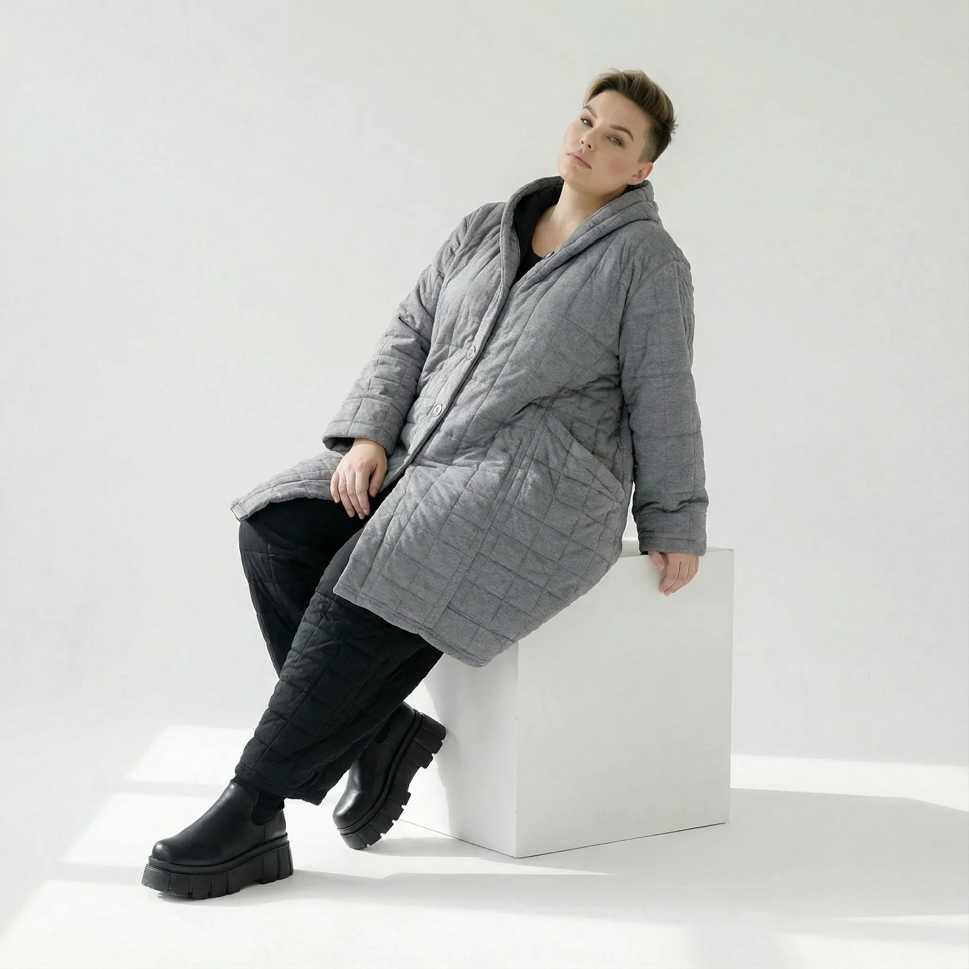  Ballonmantel von AKH Fashion aus Viskose, 1561.06600, Grau, Kariert, Ausgefallen, Zeitlos