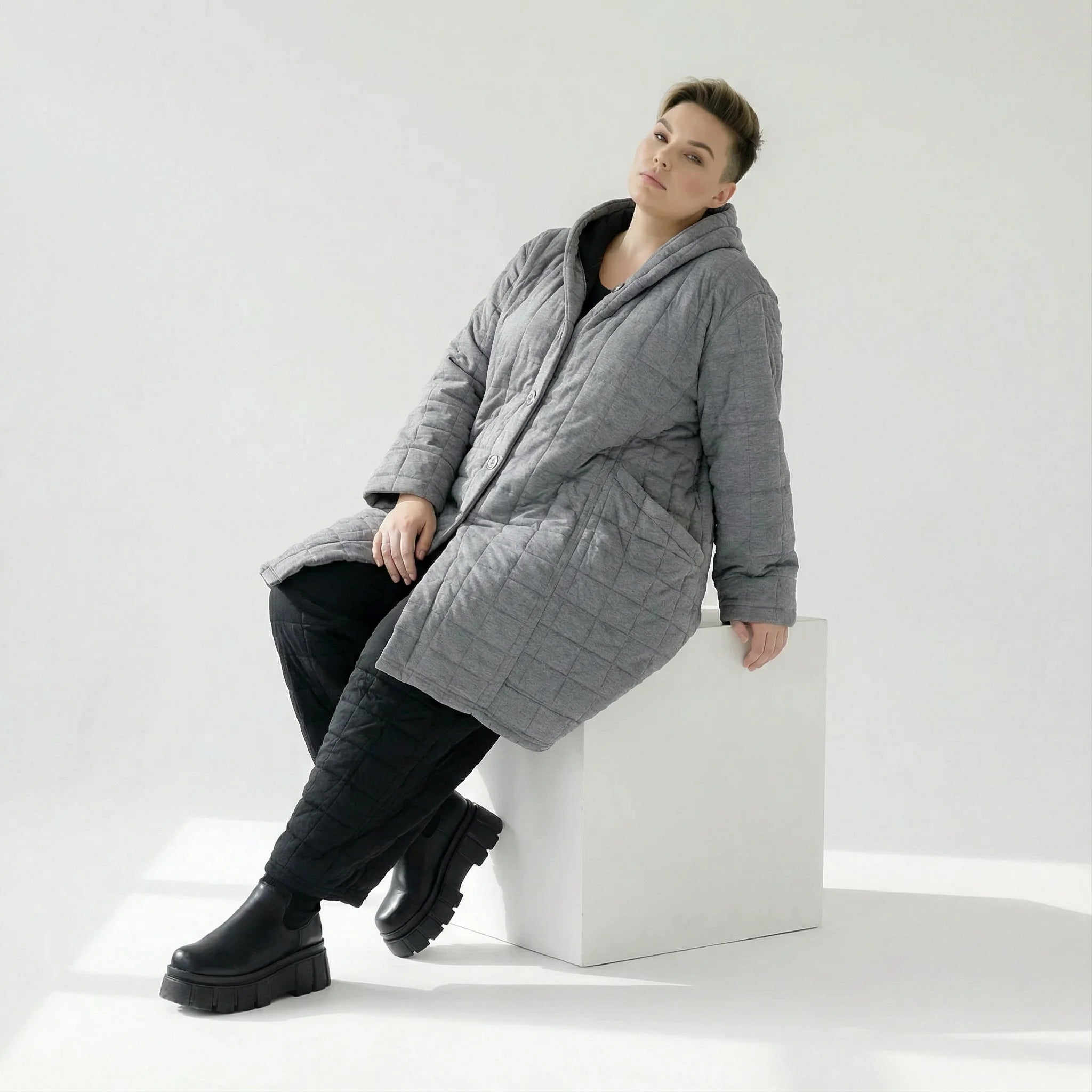  Ballonmantel von AKH Fashion aus Viskose, 1561.06600, Grau, Kariert, Ausgefallen, Zeitlos