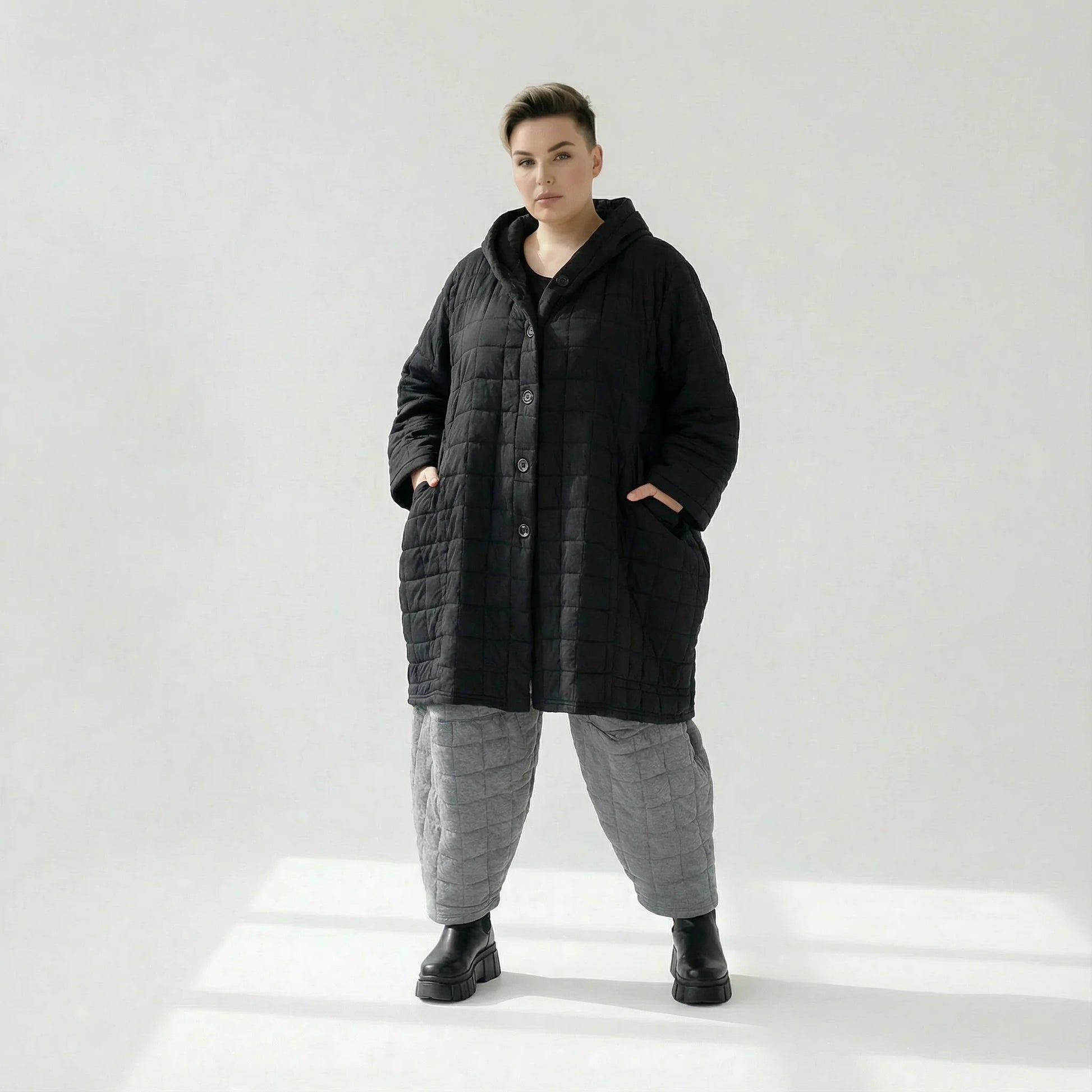  Ballonmantel von AKH Fashion aus Viskose, 1561.06600, Schwarz, Kariert, Ausgefallen