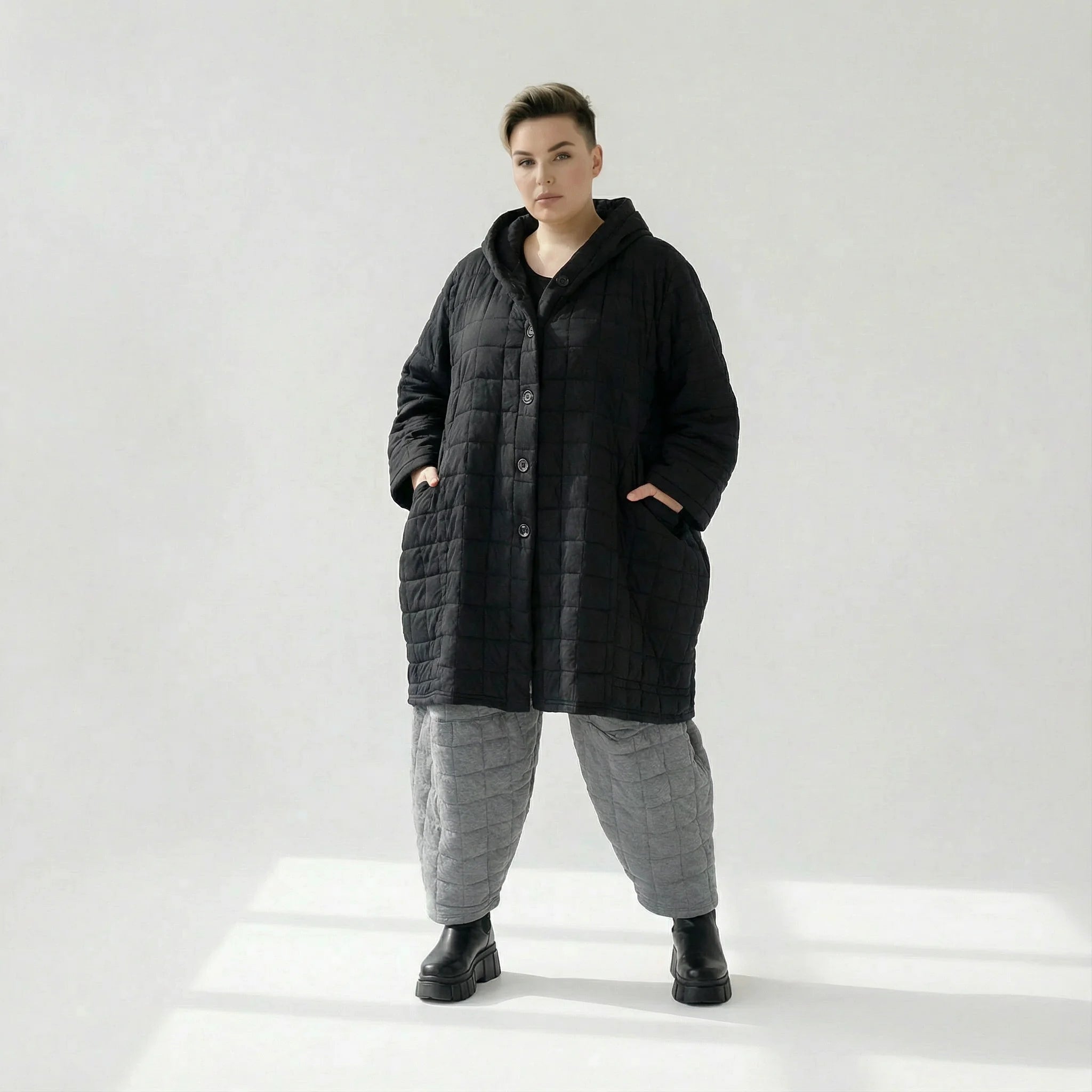  Ballonmantel von AKH Fashion aus Viskose, 1561.06600, Schwarz, Kariert, Ausgefallen