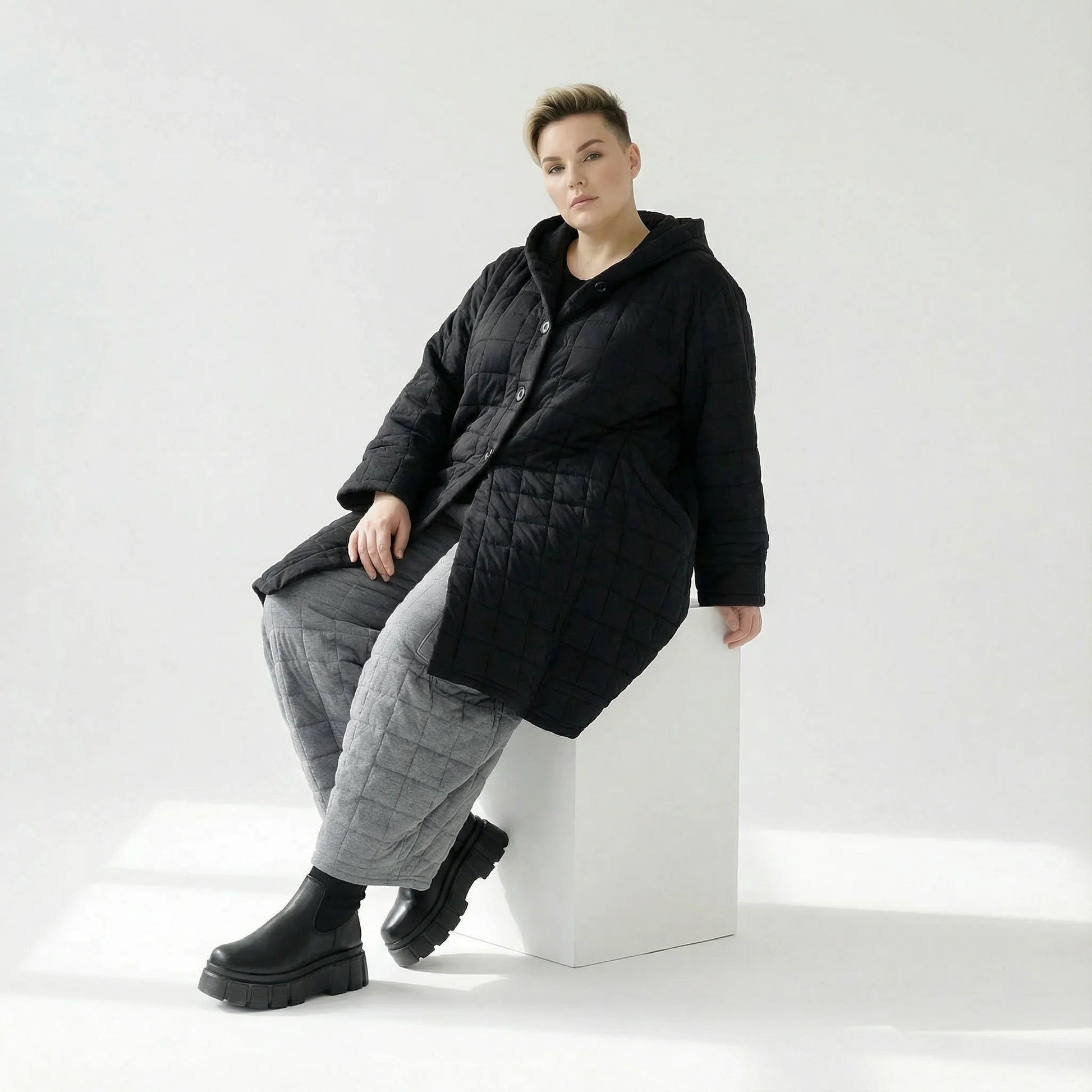  Ballonmantel von AKH Fashion aus Viskose, 1561.06600, Schwarz, Kariert, Ausgefallen