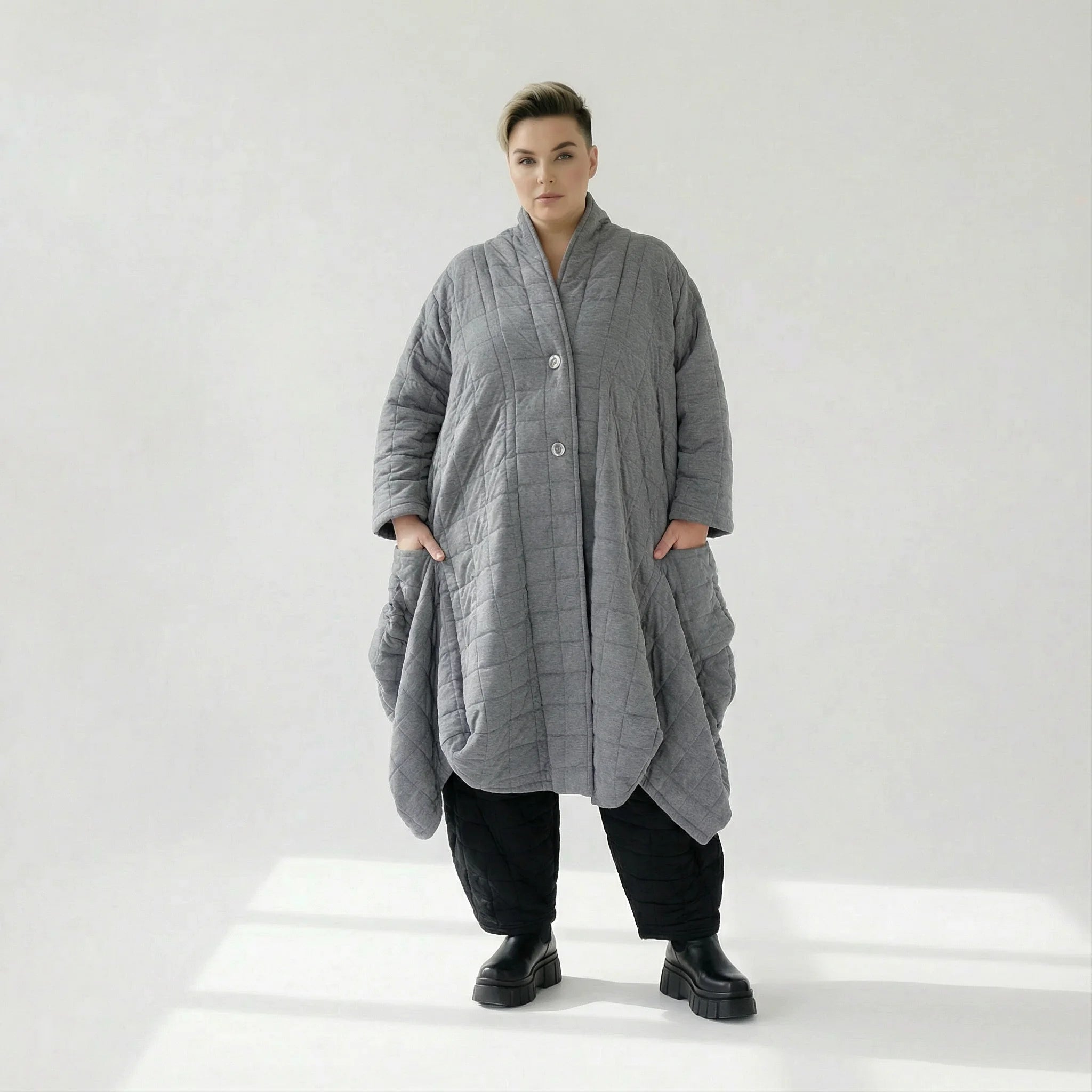  Ballonmantel von AKH Fashion aus Viskose, 1561.06671, Grau, Kariert, Ausgefallen, Zeitlos