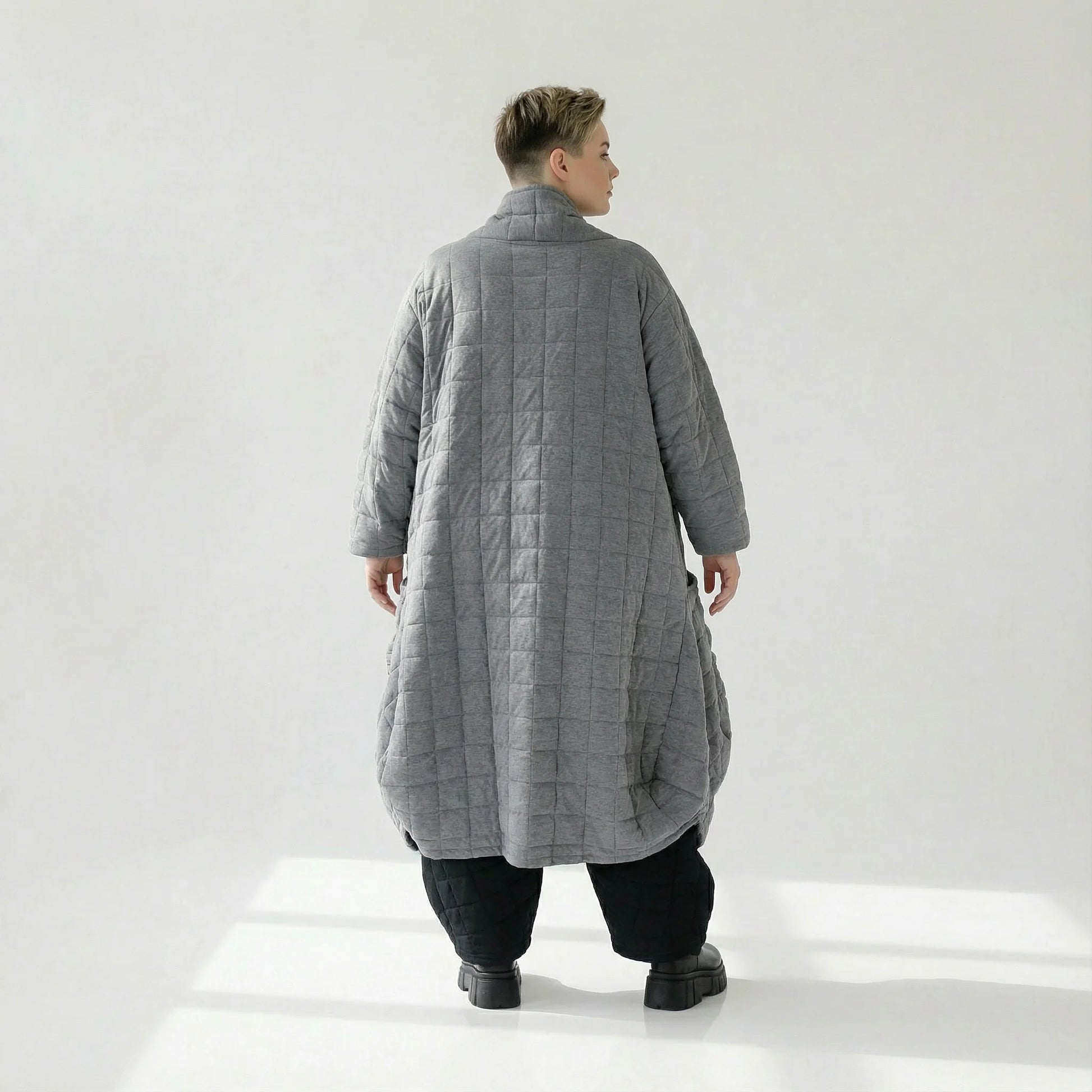  Ballonmantel von AKH Fashion aus Viskose, 1561.06671, Grau, Kariert, Ausgefallen, Zeitlos