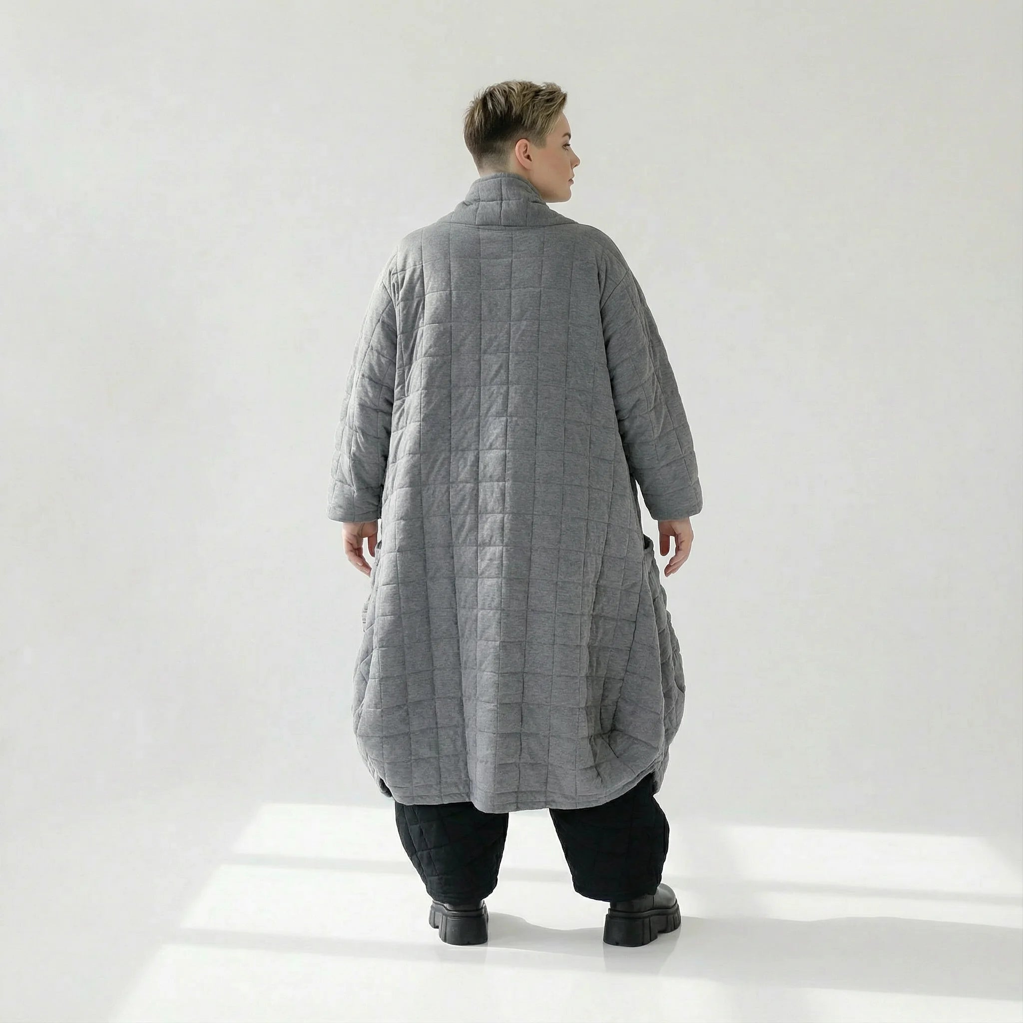  Ballonmantel von AKH Fashion aus Viskose, 1561.06671, Grau, Kariert, Ausgefallen, Zeitlos