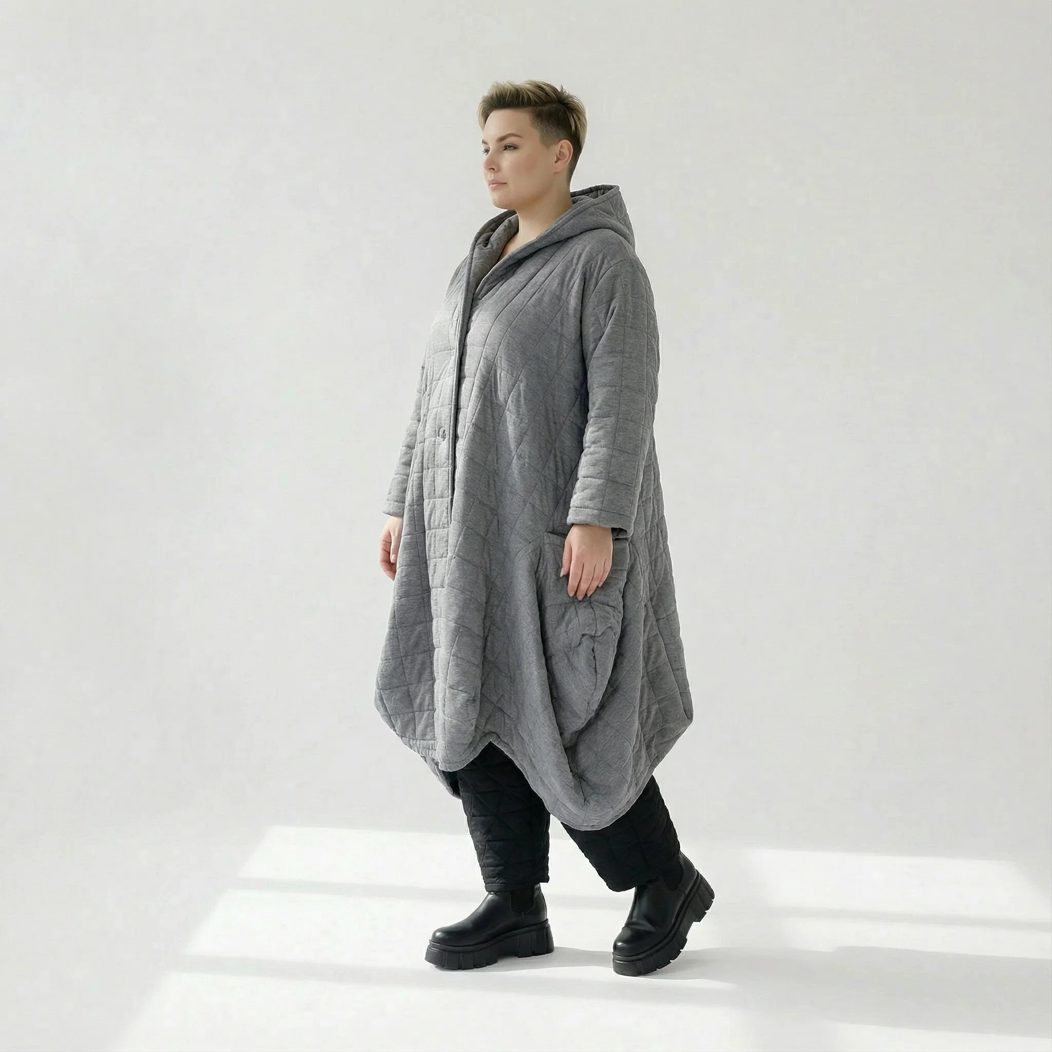  Ballonmantel von AKH Fashion aus Viskose, 1561.06671, Grau, Kariert, Ausgefallen, Zeitlos