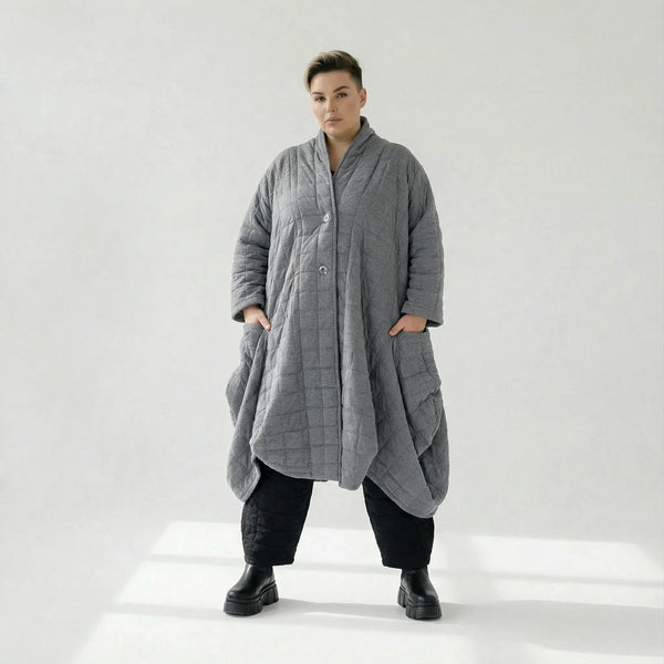  Ballonmantel von AKH Fashion aus Viskose, 1561.06671, Grau, Kariert, Ausgefallen, Zeitlos