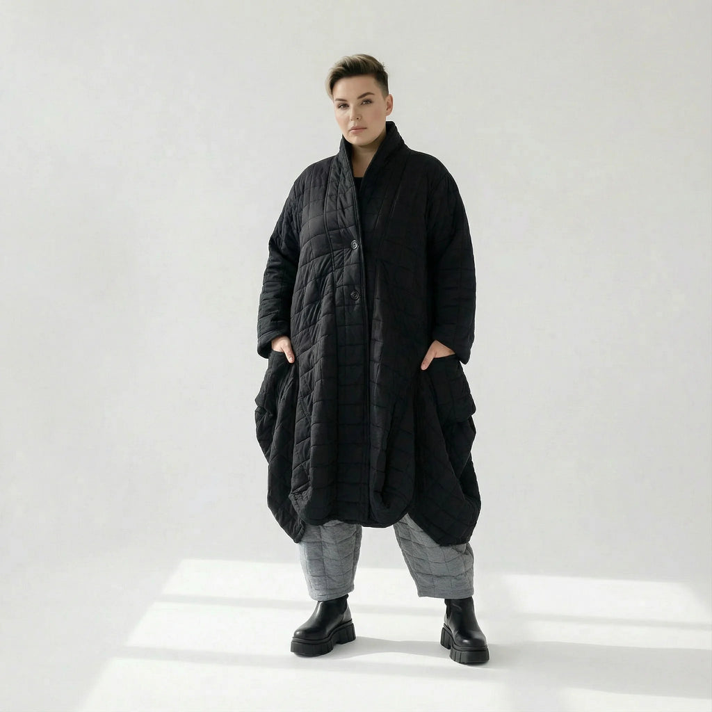  Ballonmantel von AKH Fashion aus Viskose, 1561.06671, Schwarz, Kariert, Ausgefallen