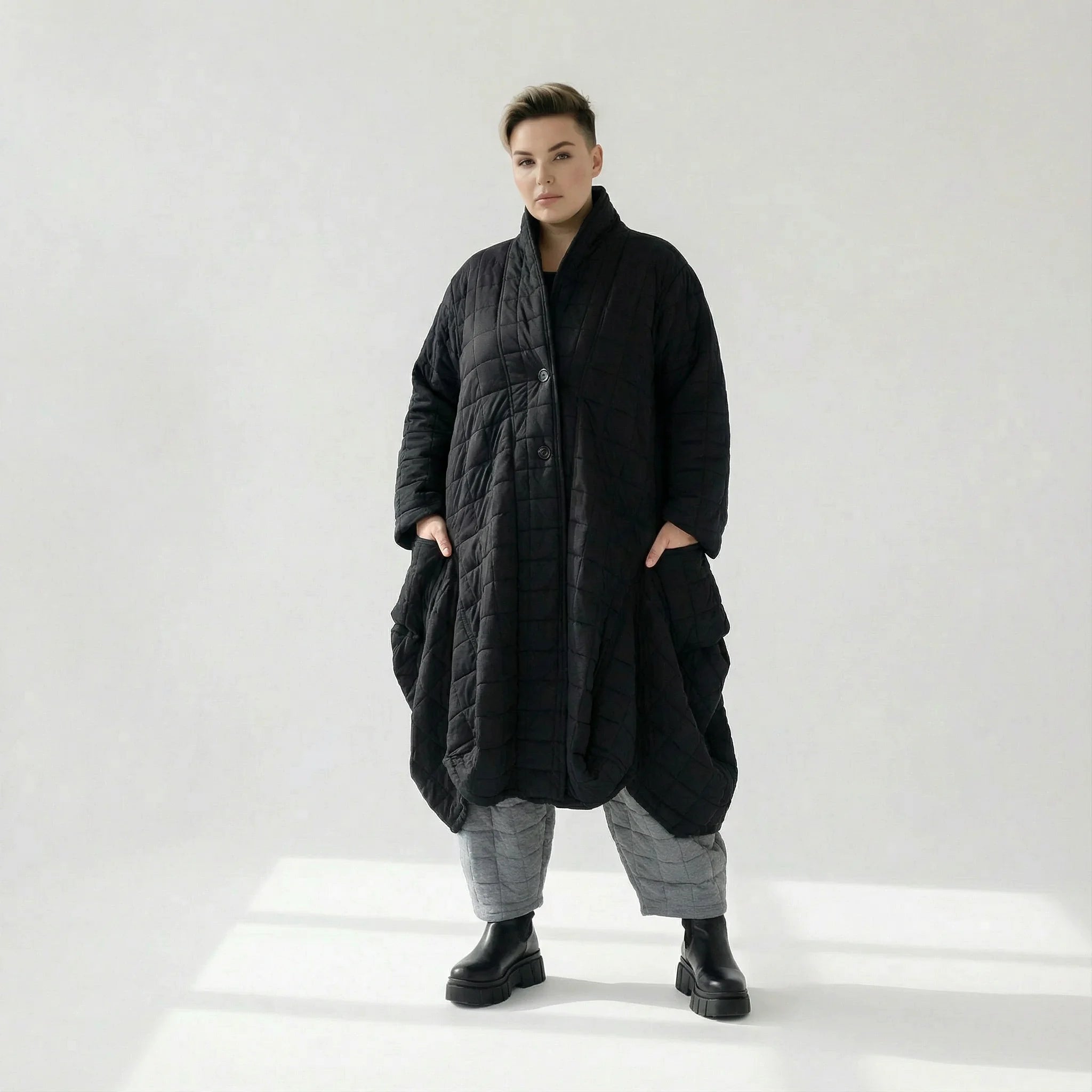  Ballonmantel von AKH Fashion aus Viskose, 1561.06671, Schwarz, Kariert, Ausgefallen