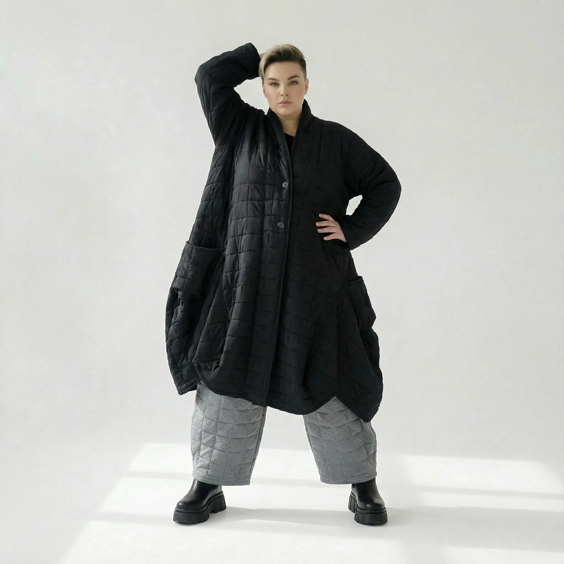  Ballonmantel von AKH Fashion aus Viskose, 1561.06671, Schwarz, Kariert, Ausgefallen