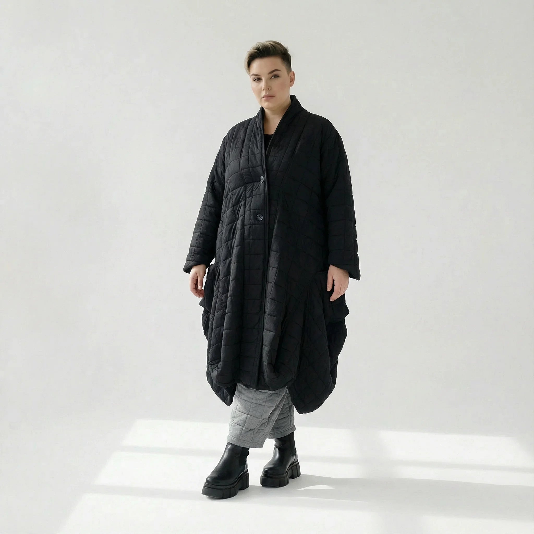  Ballonmantel von AKH Fashion aus Viskose, 1561.06671, Schwarz, Kariert, Ausgefallen