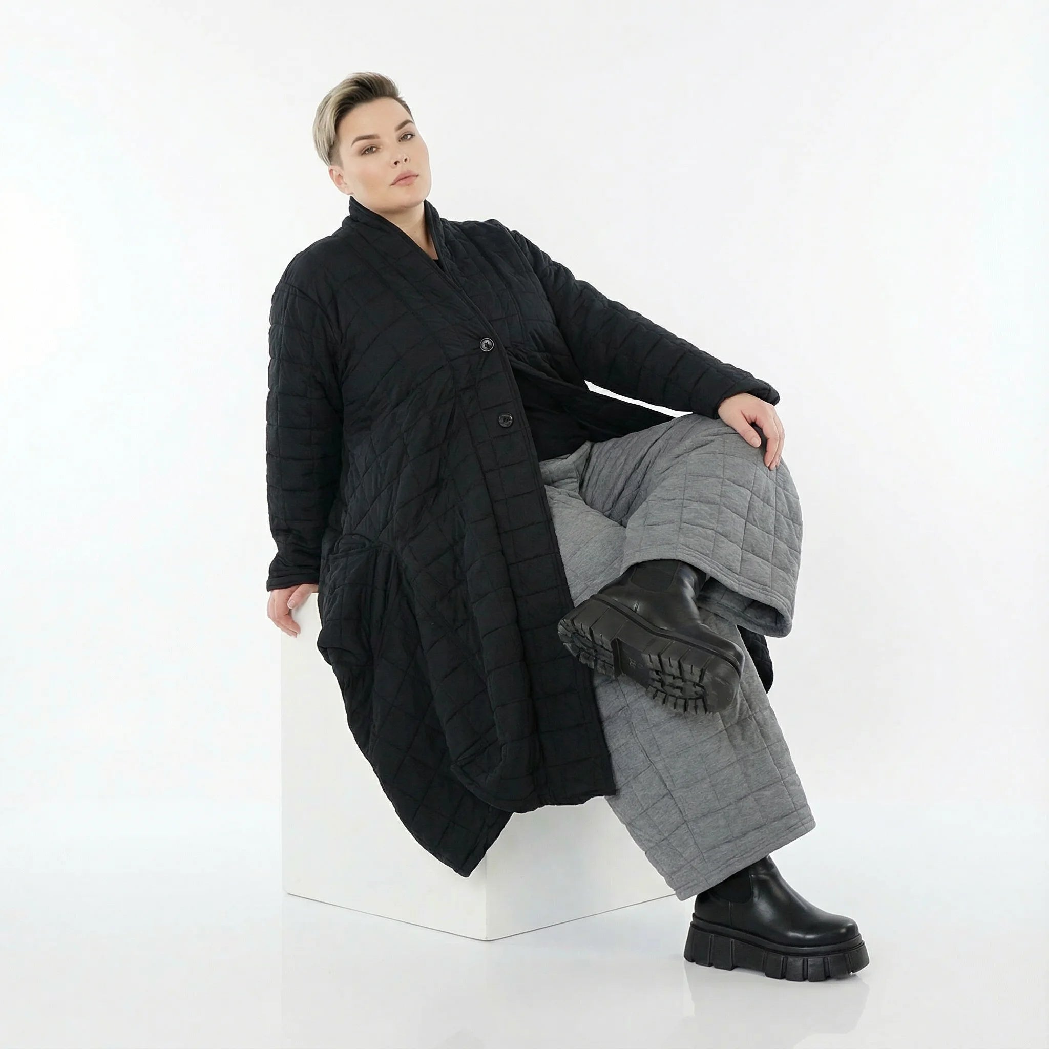  Ballonmantel von AKH Fashion aus Viskose, 1561.06671, Schwarz, Kariert, Ausgefallen