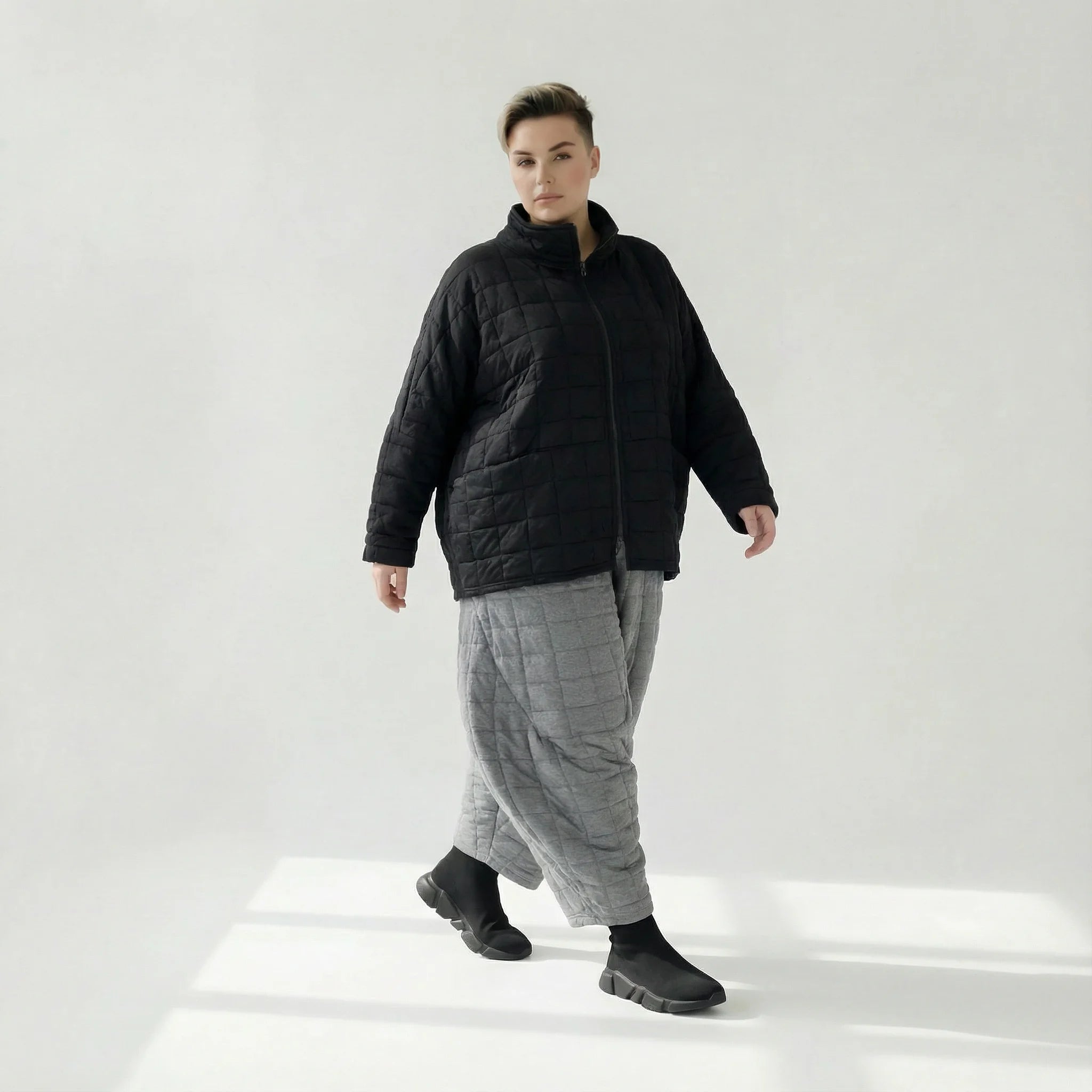  AKH Fashion Jacke in kastiger Form, aus Viskose, 1561.07104, Schwarz, Kariert, Schick