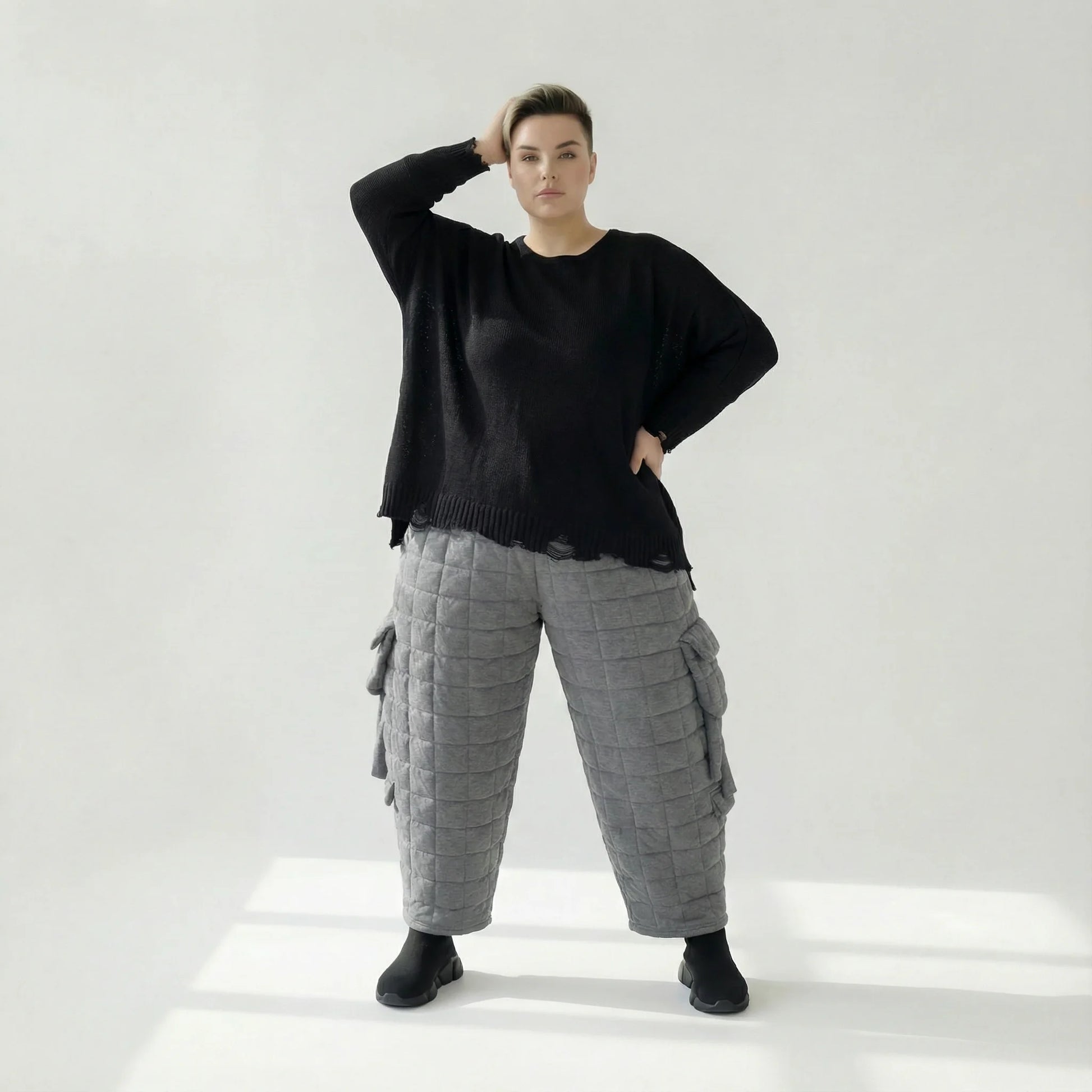  Ballonhose von AKH Fashion aus Viskose, 1561.07125, Grau, Kariert, Ausgefallen, Zeitlos