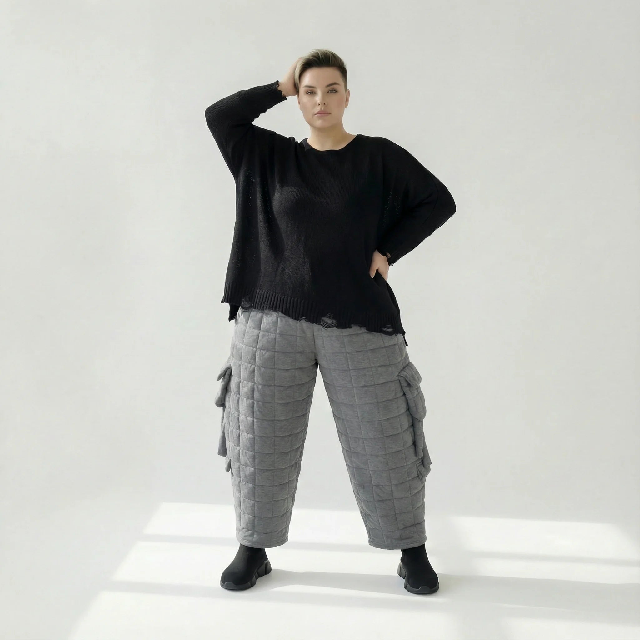  Ballonhose von AKH Fashion aus Viskose, 1561.07125, Grau, Kariert, Ausgefallen, Zeitlos