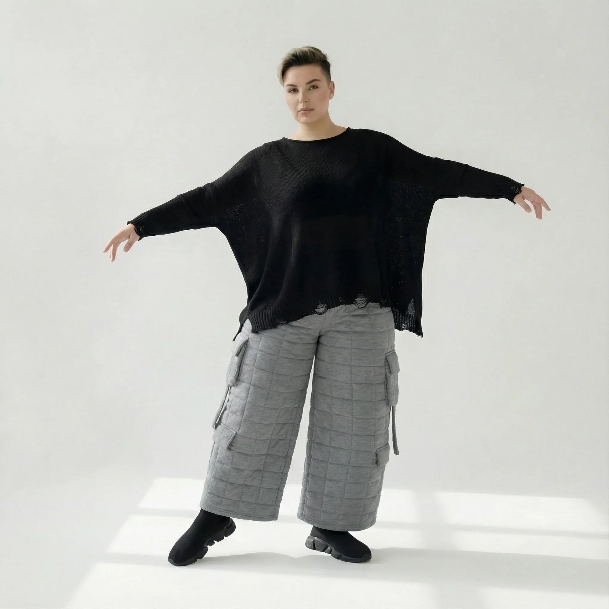  Ballonhose von AKH Fashion aus Viskose, 1561.07125, Grau, Kariert, Ausgefallen, Zeitlos