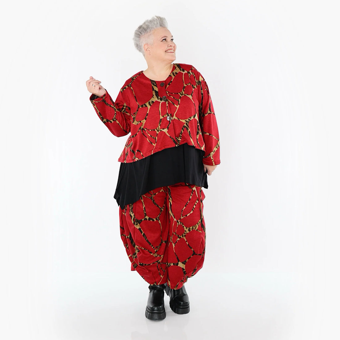  Ballonhose von AKH Fashion aus Materialmix, 1563.08069, Rot/Multi, Grafik, Ausgefallen