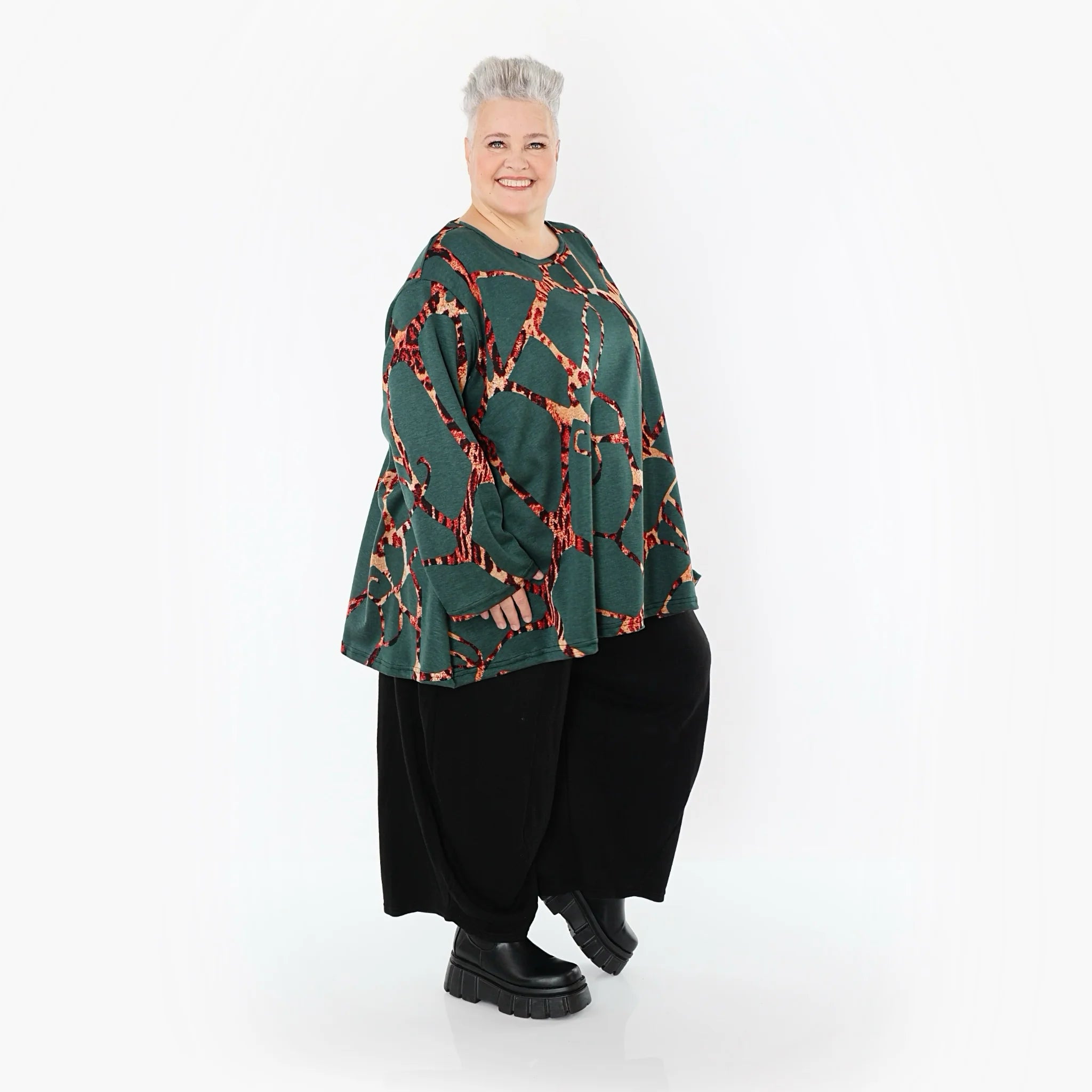  A-Form Bigshirt von AKH Fashion aus Materialmix, 1563.00593, Grün/Multi, Grafik, Ausgefallen