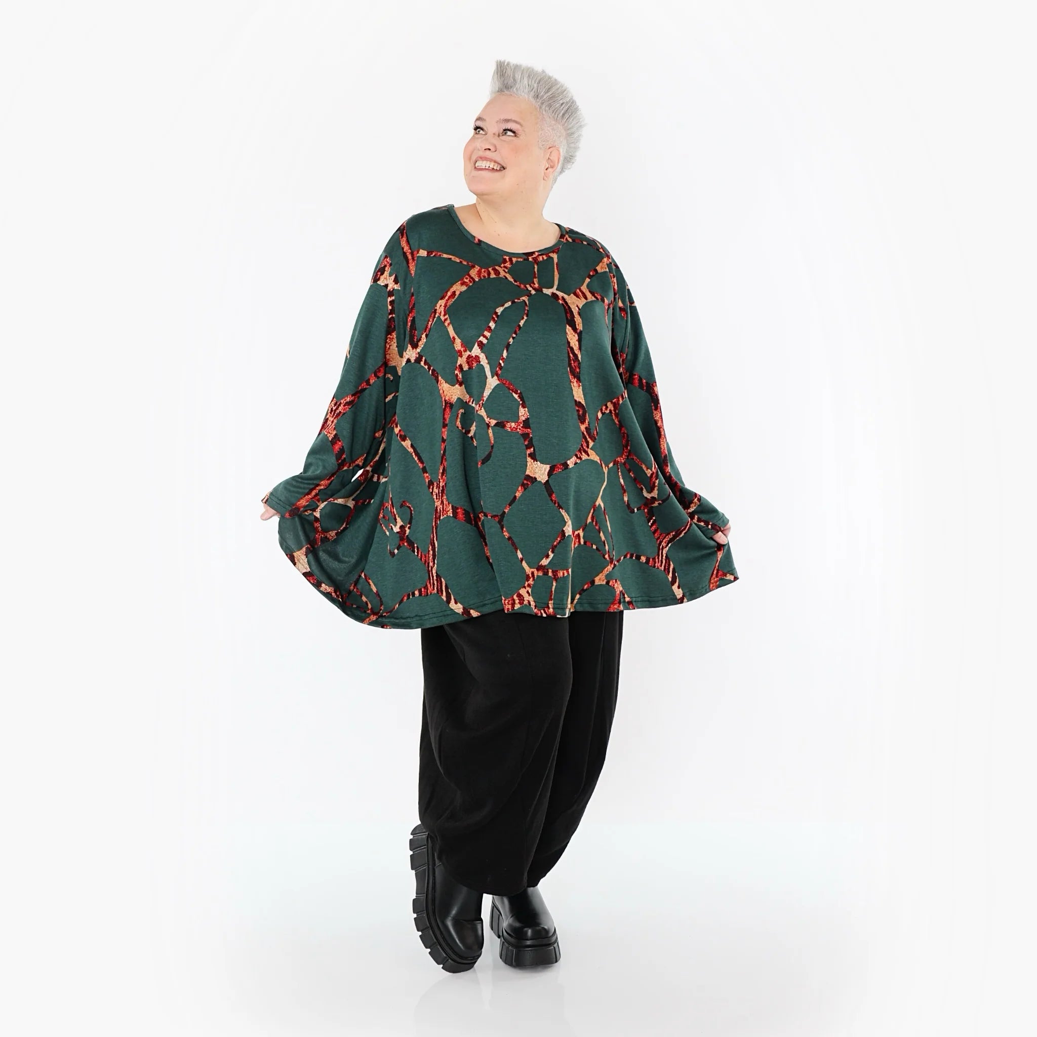  A-Form Bigshirt von AKH Fashion aus Materialmix, 1563.00593, Grün/Multi, Grafik, Ausgefallen