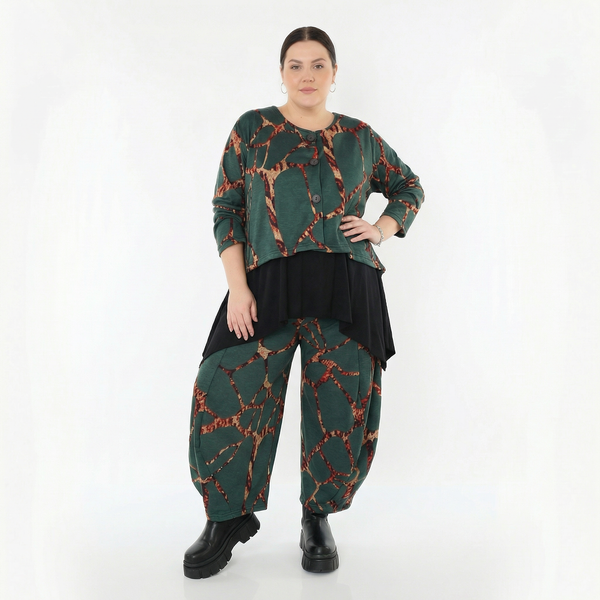  AKH Fashion Jacke in gerundeter Form, aus Materialmix, 1563.00130, Grün/Multi, Grafik