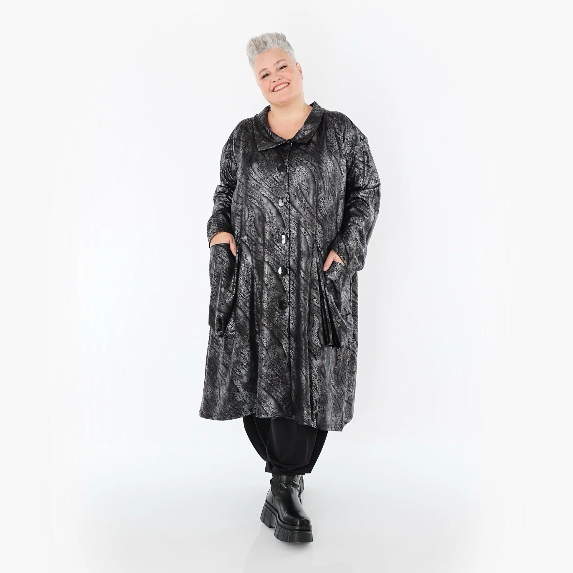  AKH Premium Mantel in gerader Form, aus Viskose, P1019.7153, Silber/Schwarz, Zebra, Schick