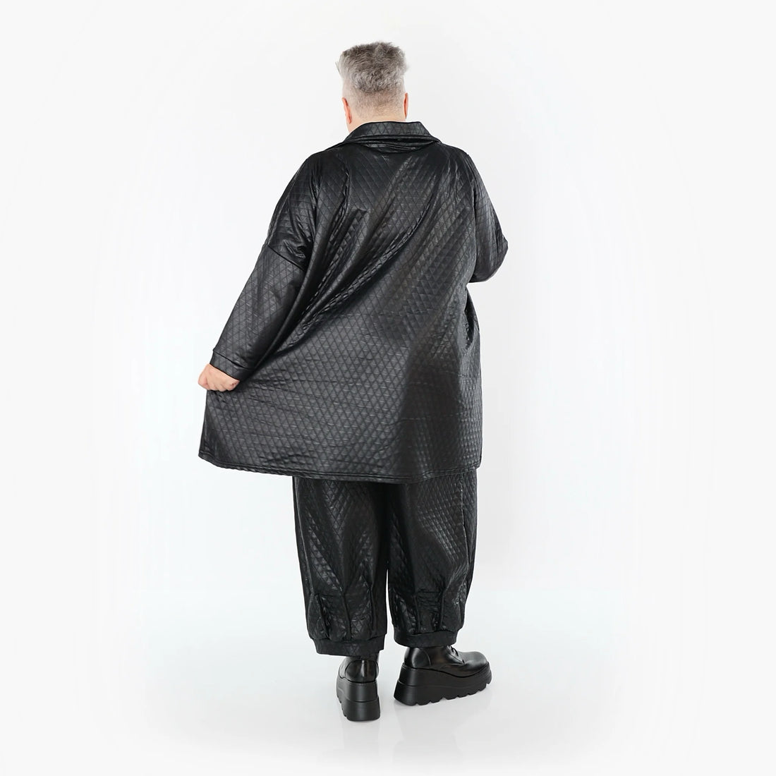  A-Form Jacke von AKH Premium aus Viskose, P1021.7161, Schwarz, Raute, Ausgefallen, Zeitlos