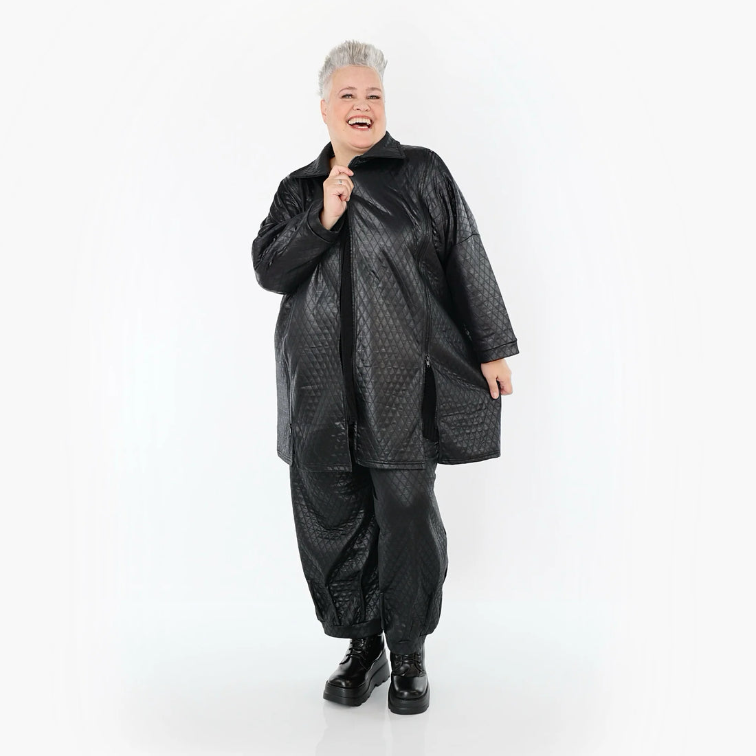  A-Form Jacke von AKH Premium aus Viskose, P1021.7161, Schwarz, Raute, Ausgefallen, Zeitlos