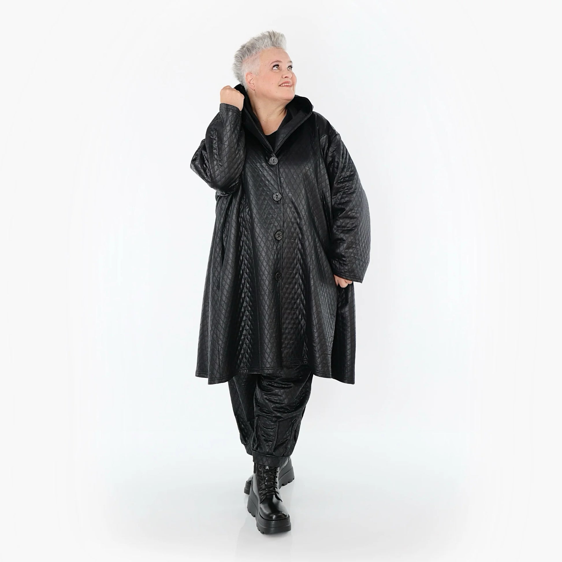  A-Form Jacke von AKH Premium aus Viskose, P1021.7163, Schwarz, Raute, Ausgefallen, Zeitlos