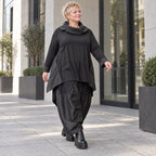 Langarmshirt in A-Form aus Jersey mit Taftdetails Zipfelsaum und seitlichen Schlitzen