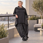 Langarmshirt in A-Form aus Jersey mit Taftdetails Zipfelsaum und seitlichen Schlitzen