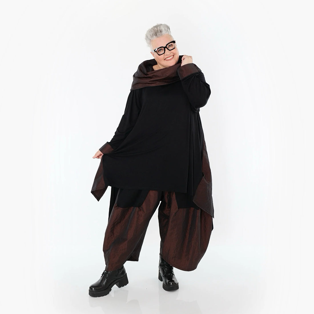  Ballonhose von AKH Premium aus Viskose, P106883, Schwarz/Braun, Ausgefallen, Zeitlos