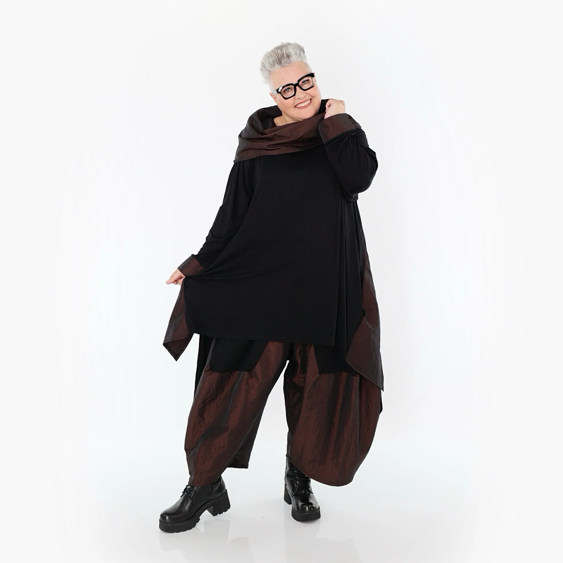  A-Form Shirt von AKH Premium aus Viskose, P102187, Schwarz/Braun, Ausgefallen, Zeitlos