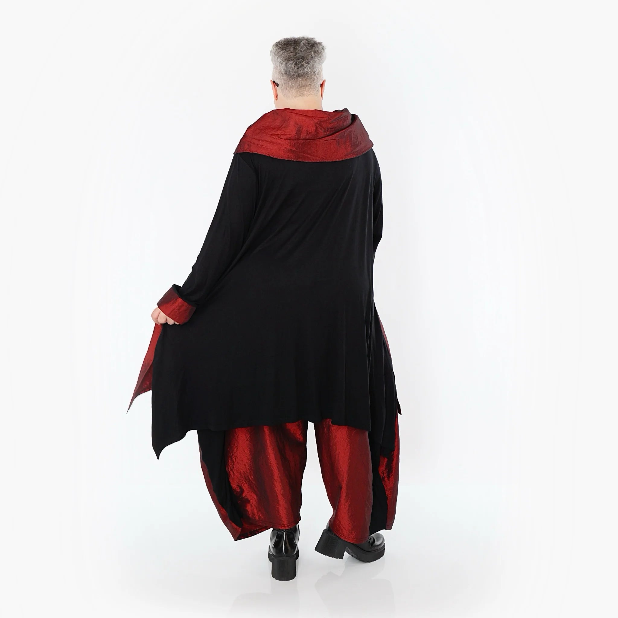  A-Form Shirt von AKH Premium aus Viskose, P102187, Schwarz/Dunkelrot, Ausgefallen, Zeitlos