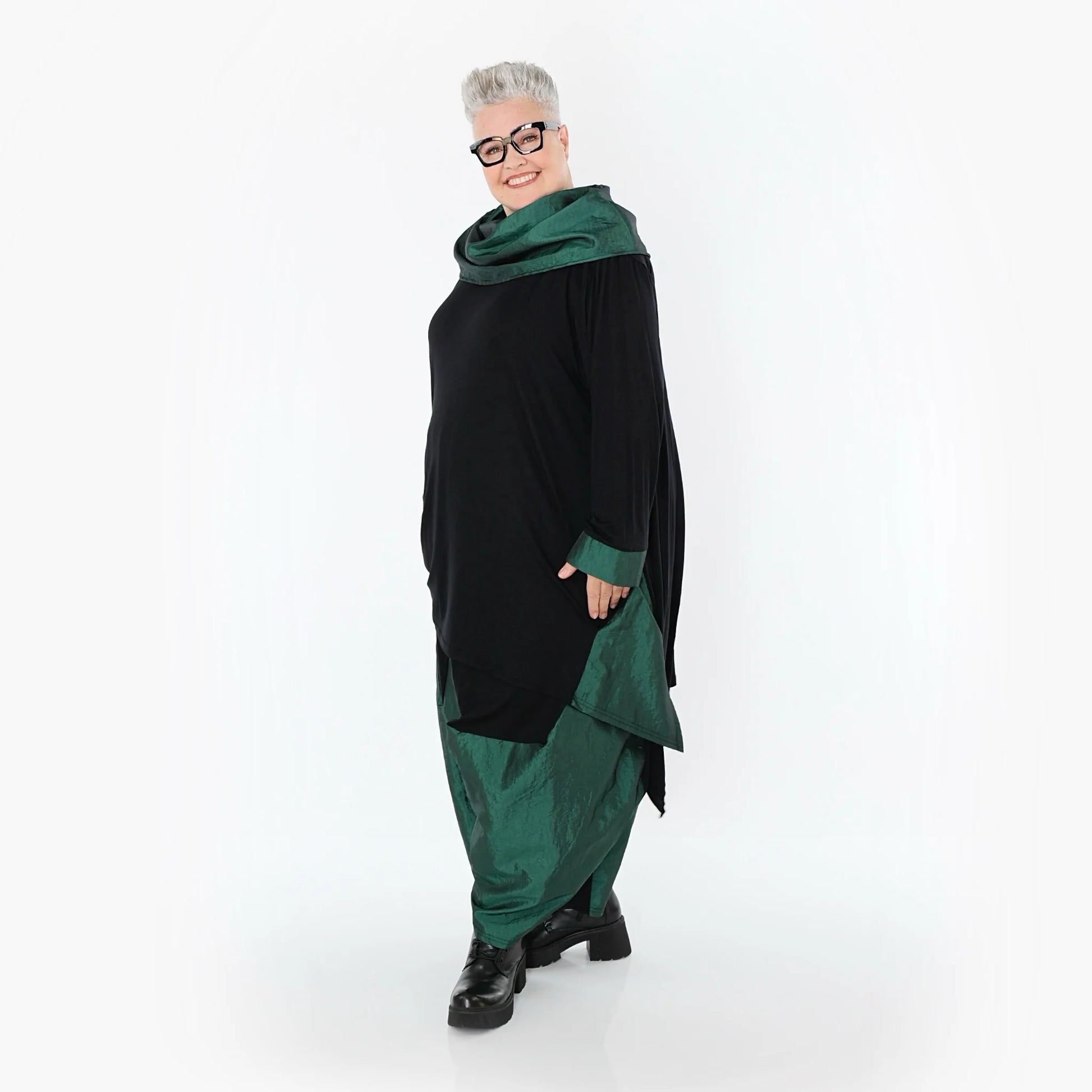  Ballonhose von AKH Premium aus Viskose, P106883, Schwarz/Smaragd, Ausgefallen, Zeitlos