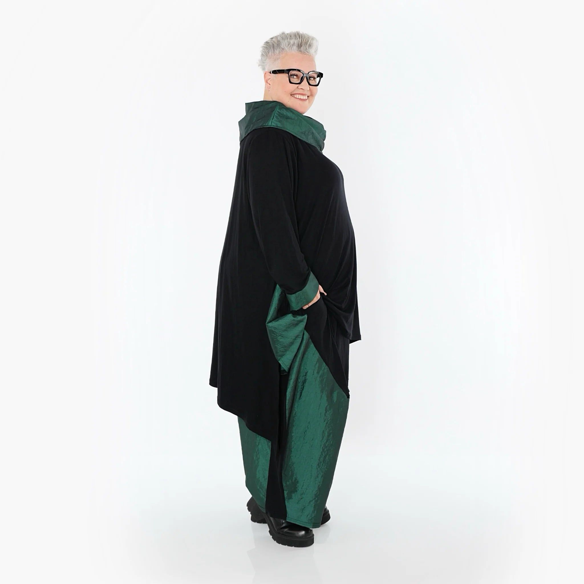  Ballonhose von AKH Premium aus Viskose, P106883, Schwarz/Smaragd, Ausgefallen, Zeitlos