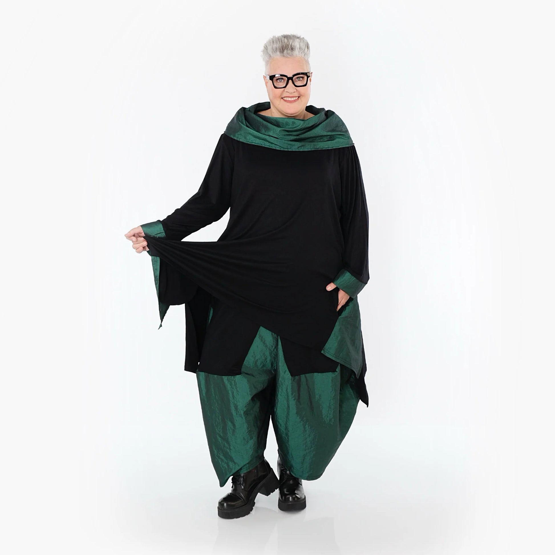  Ballonhose von AKH Premium aus Viskose, P106883, Schwarz/Smaragd, Ausgefallen, Zeitlos