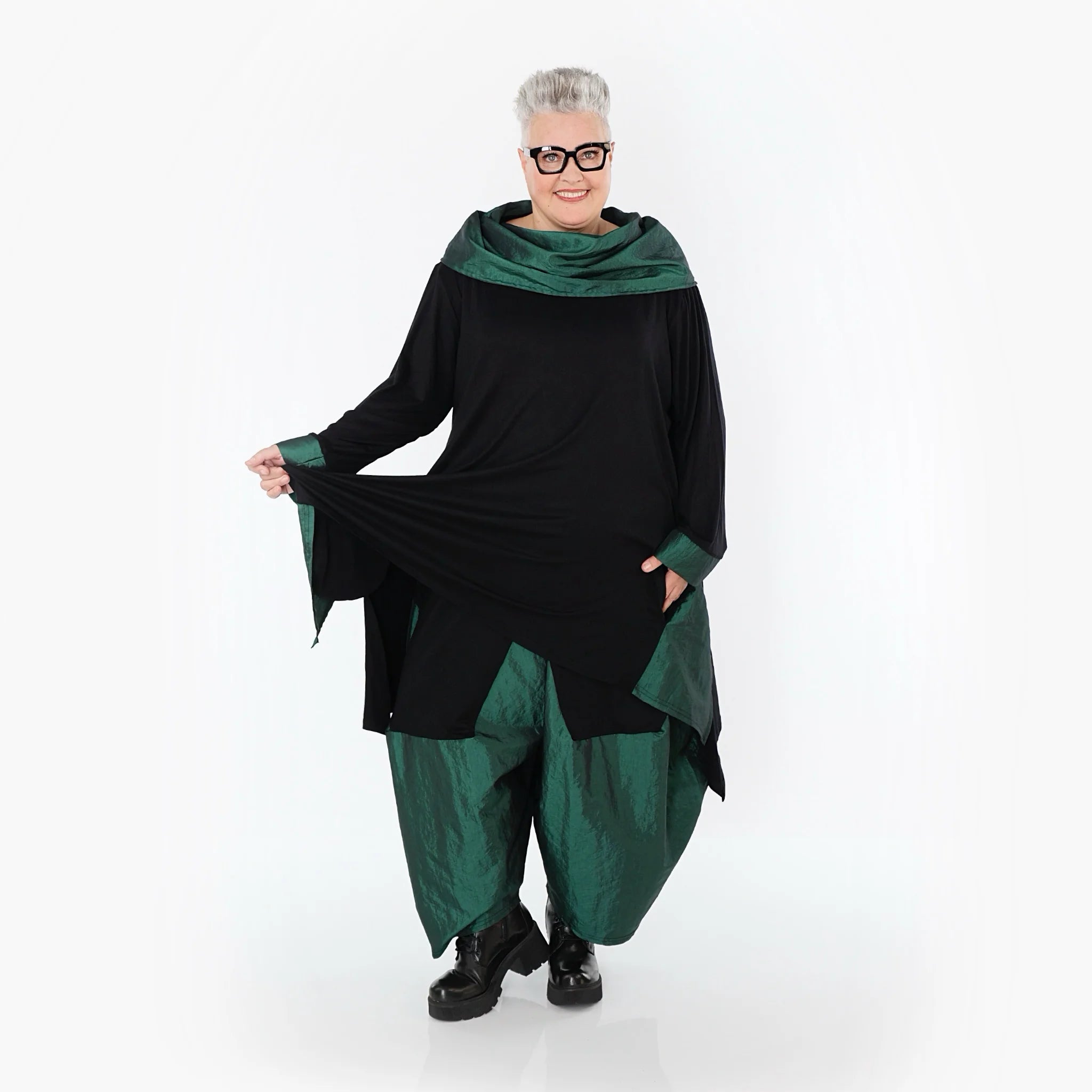  Ballonhose von AKH Premium aus Viskose, P106883, Schwarz/Smaragd, Ausgefallen, Zeitlos