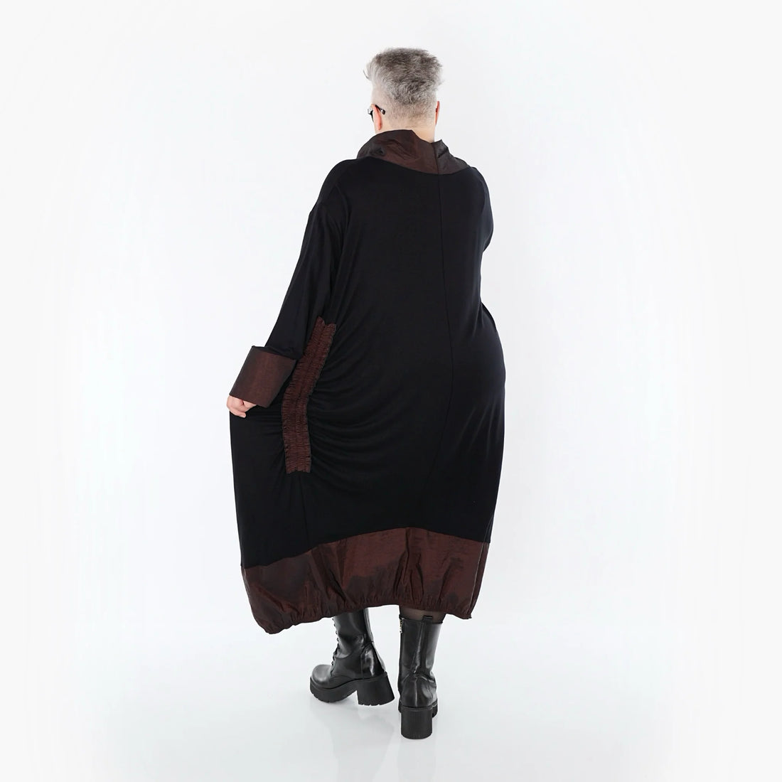  Ballonkleid von AKH Premium aus Viskose, P107156, Schwarz/Braun, Ausgefallen, Zeitlos