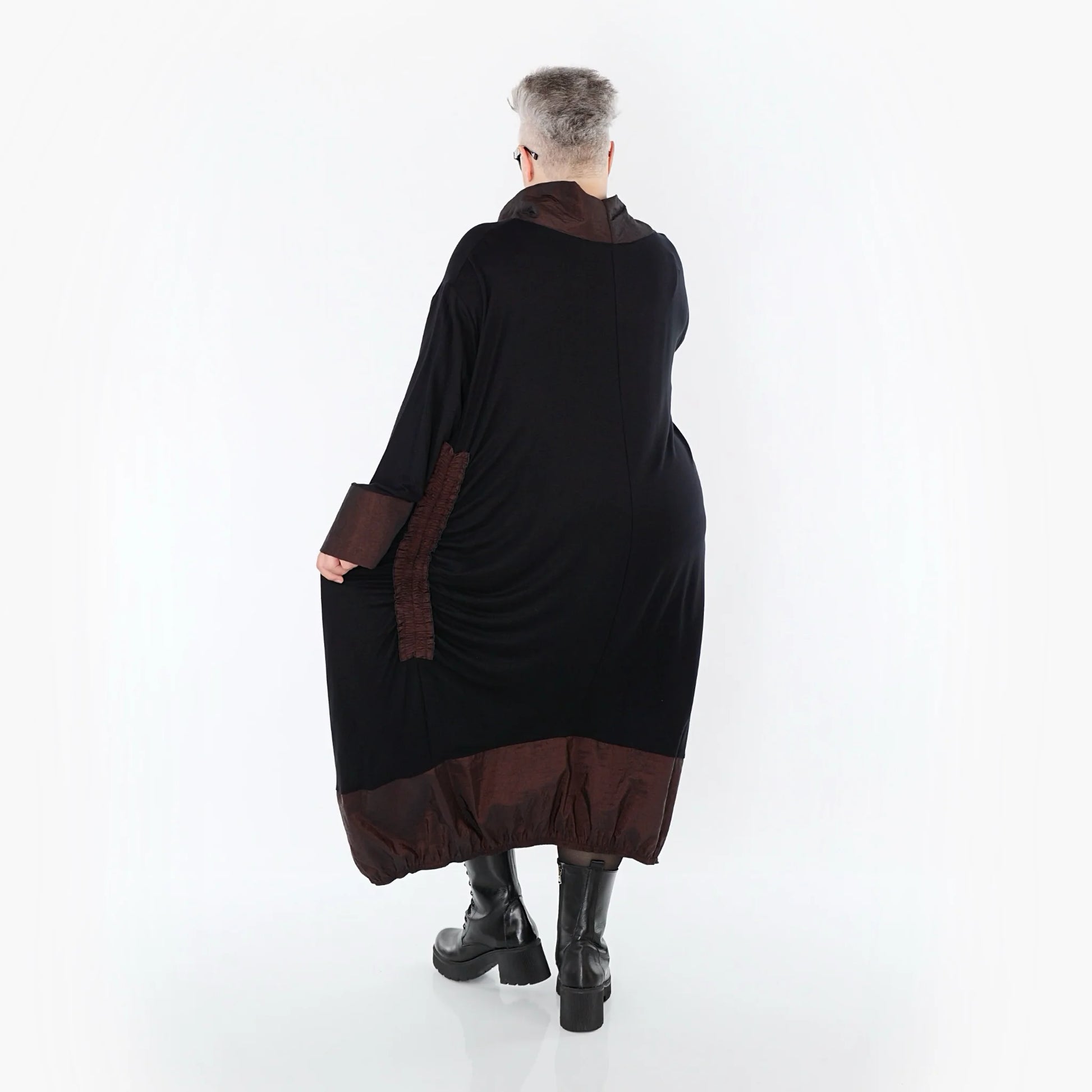  Ballonkleid von AKH Premium aus Viskose, P107156, Schwarz/Braun, Ausgefallen, Zeitlos