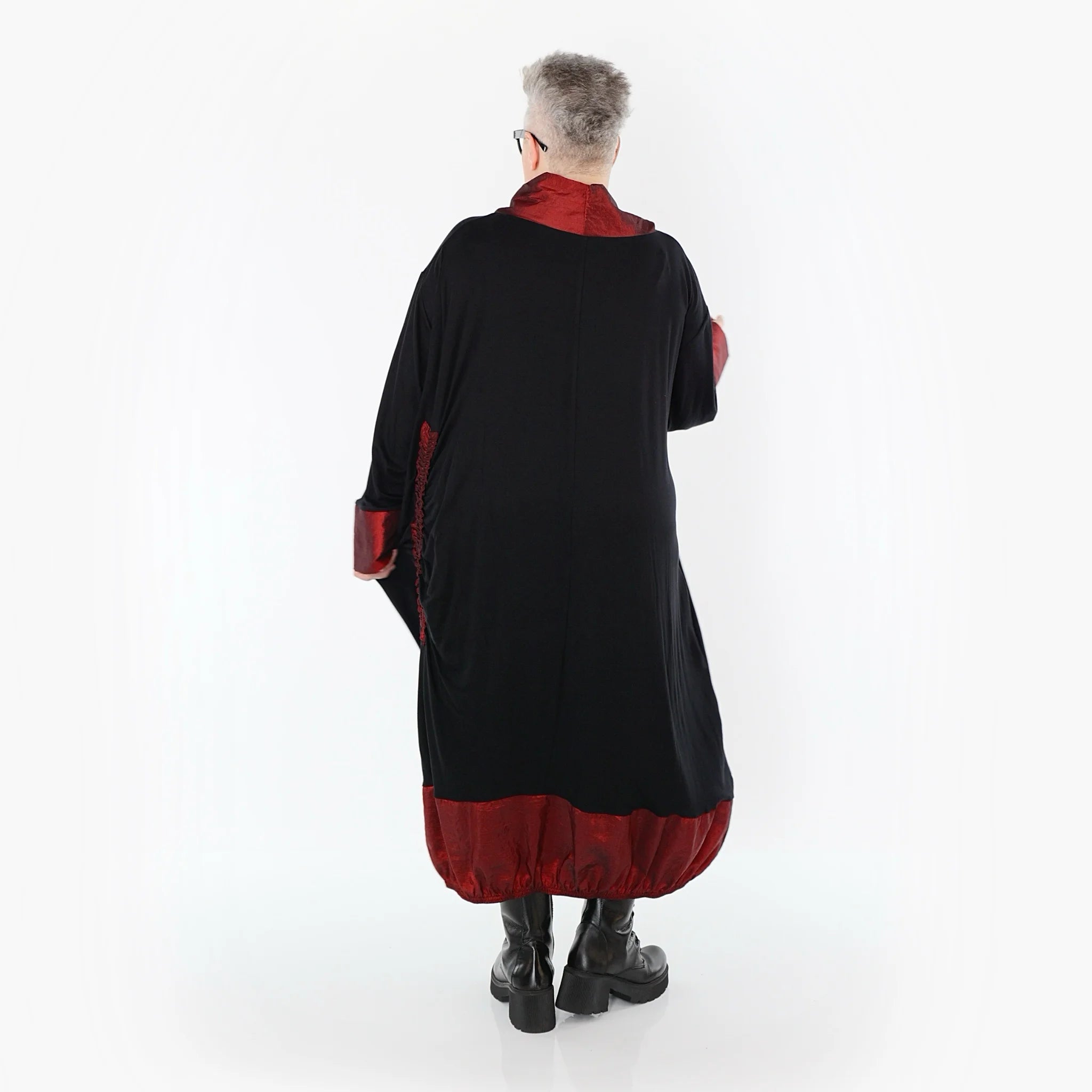 Ballonkleid von AKH Premium aus Viskose, P107156, Schwarz/Dunkelrot, Ausgefallen, Zeitlos