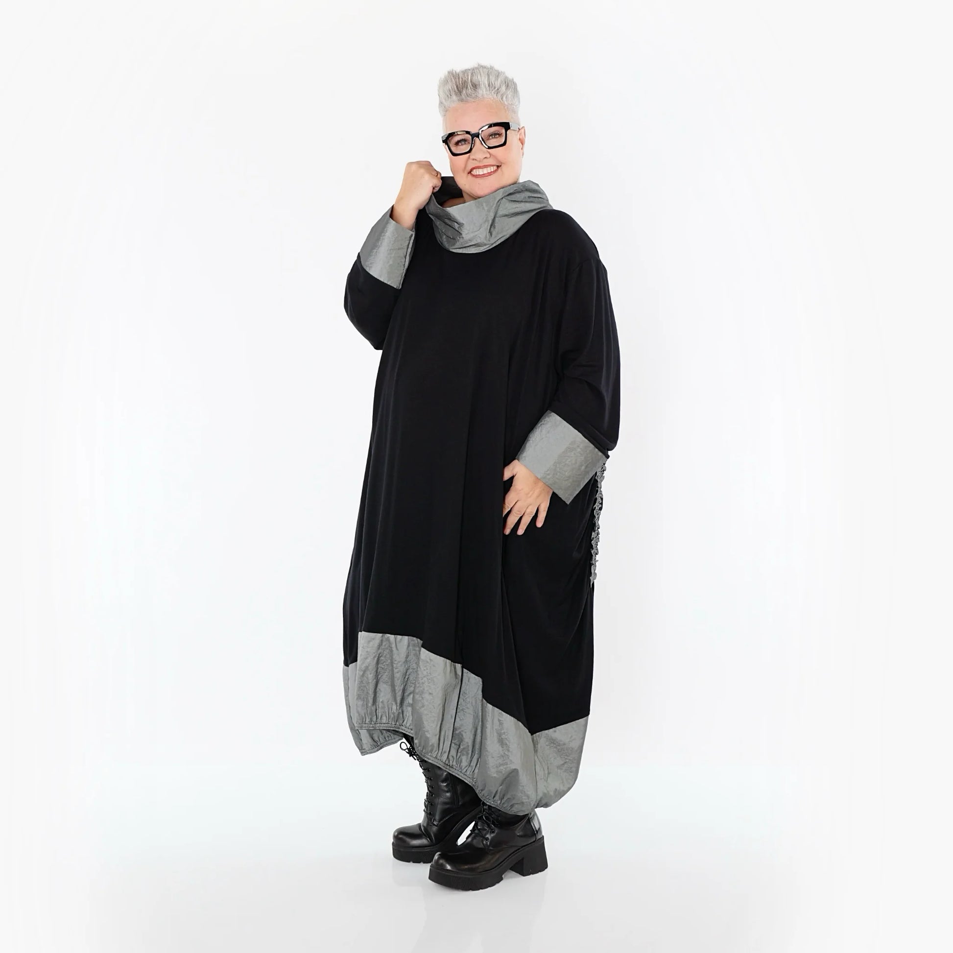  Ballonkleid von AKH Premium aus Viskose, P107156, Schwarz/Grau, Ausgefallen, Zeitlos