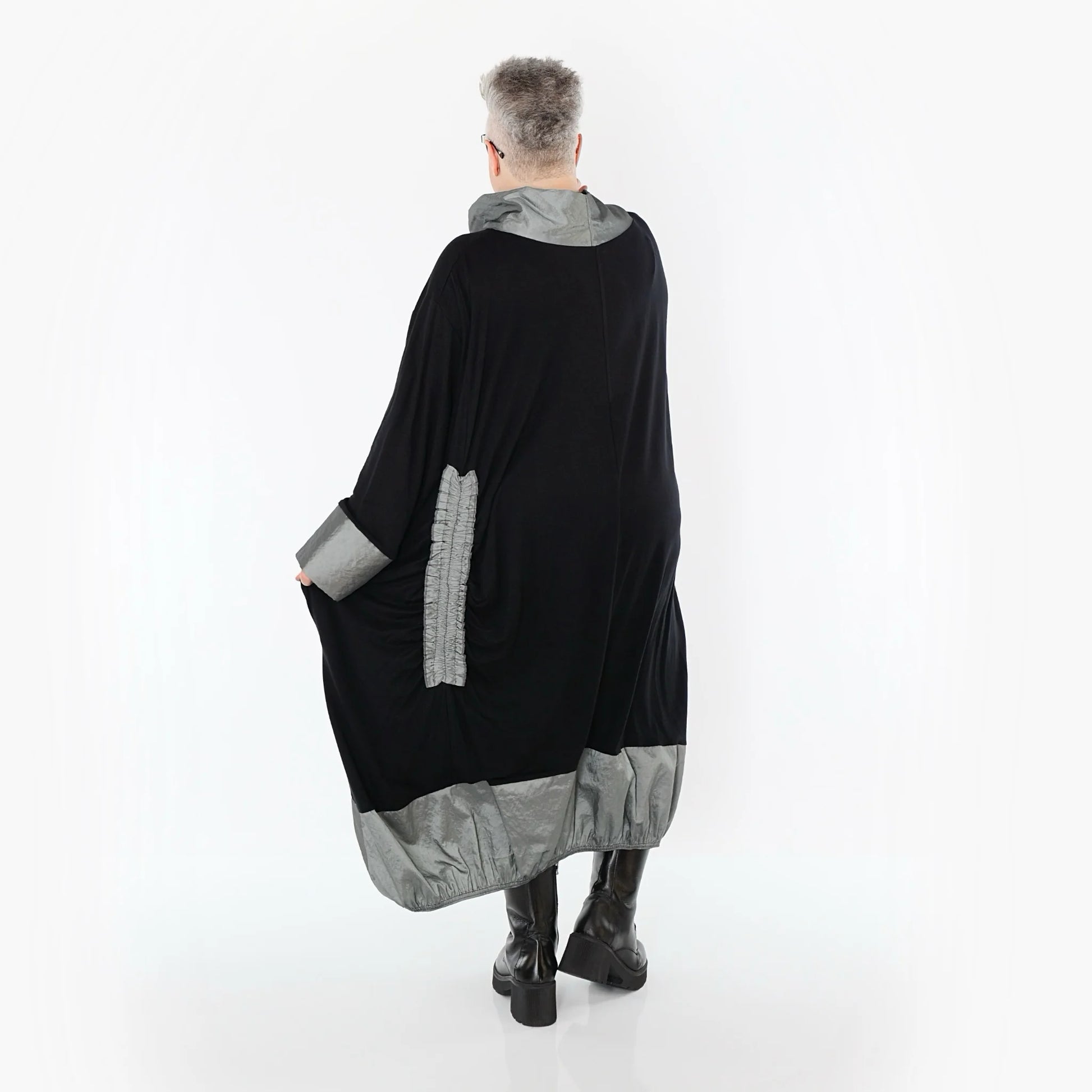  Ballonkleid von AKH Premium aus Viskose, P107156, Schwarz/Grau, Ausgefallen, Zeitlos