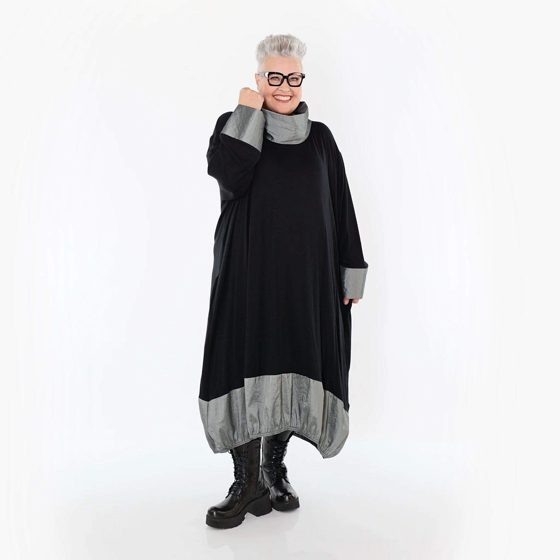  Ballonkleid von AKH Premium aus Viskose, P107156, Schwarz/Grau, Ausgefallen, Zeitlos