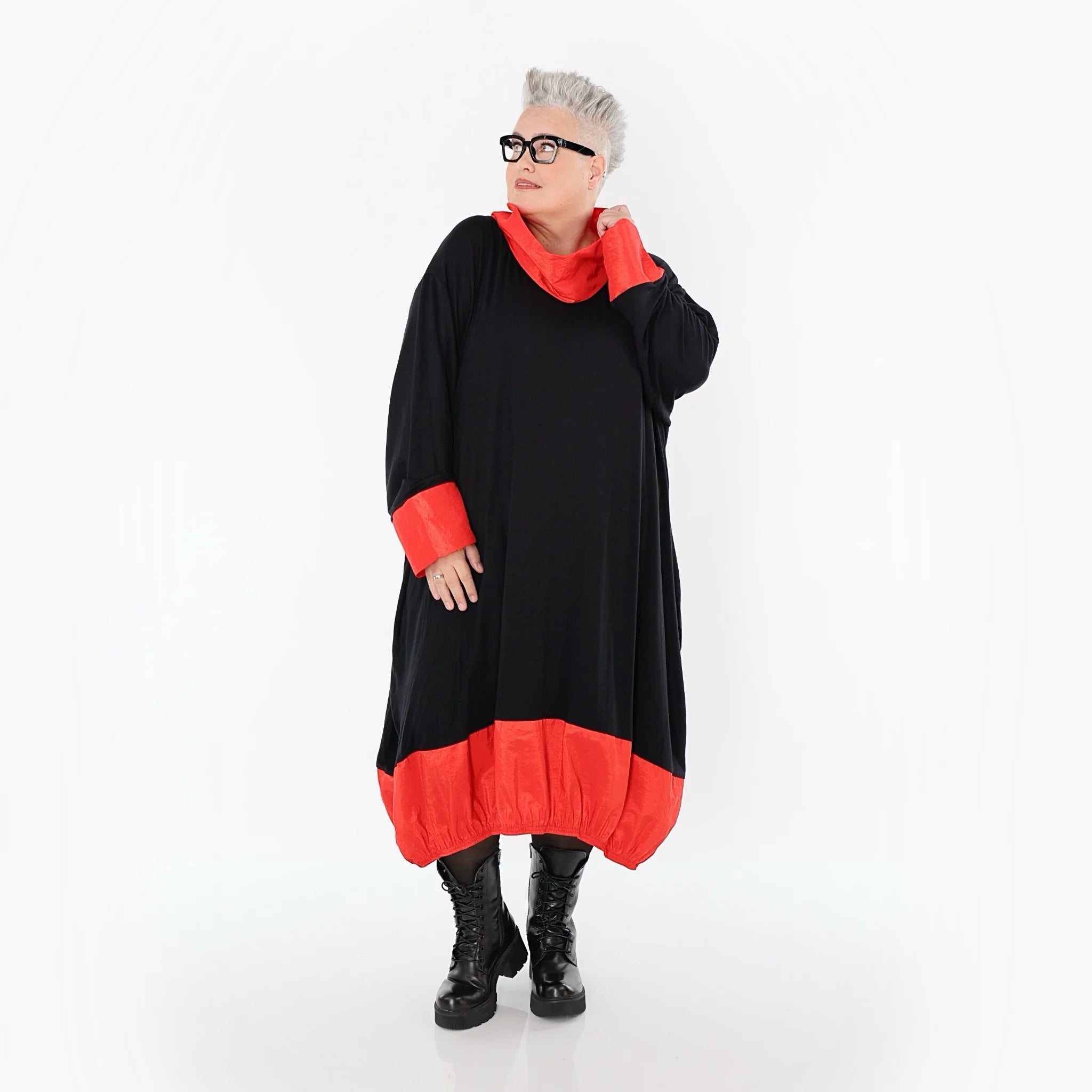  Ballonkleid von AKH Premium aus Viskose, P107156, Schwarz/Rot, Ausgefallen, Zeitlos