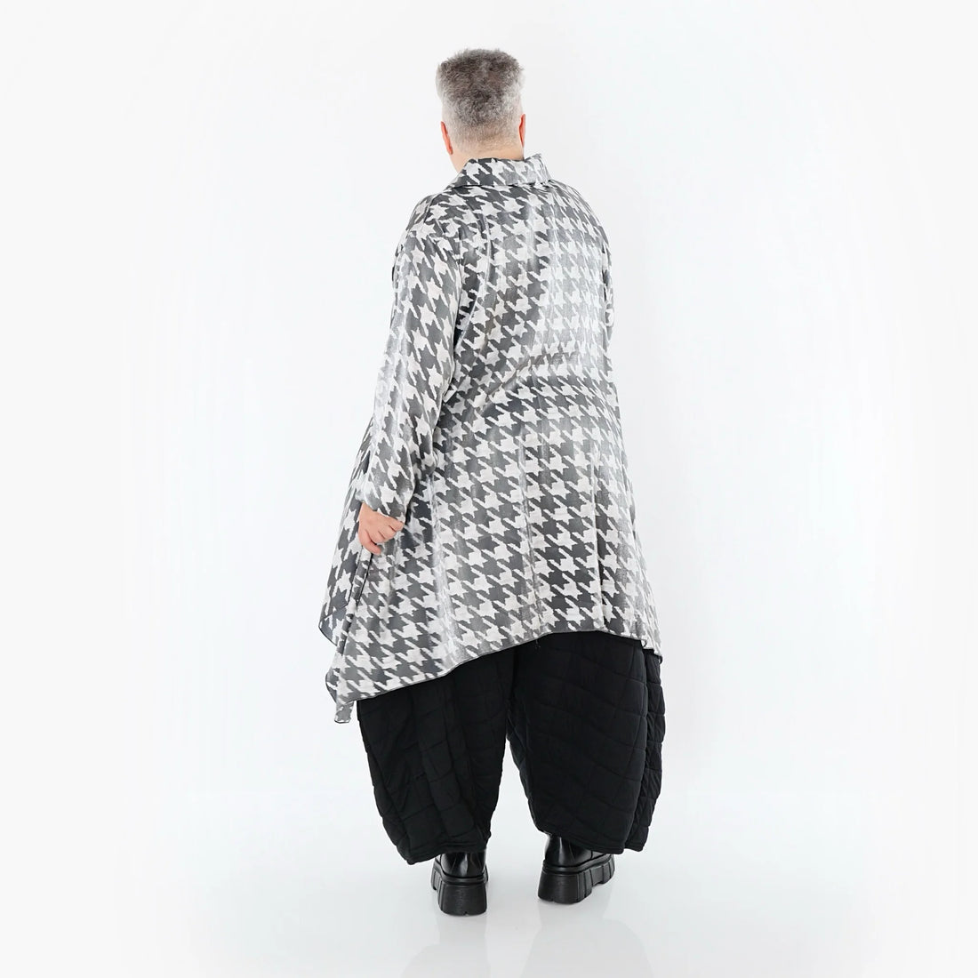  A-Form Bluse von AKH Premium aus Viskose, P106917, Weiß/Grau, Hahnentritt, Ausgefallen