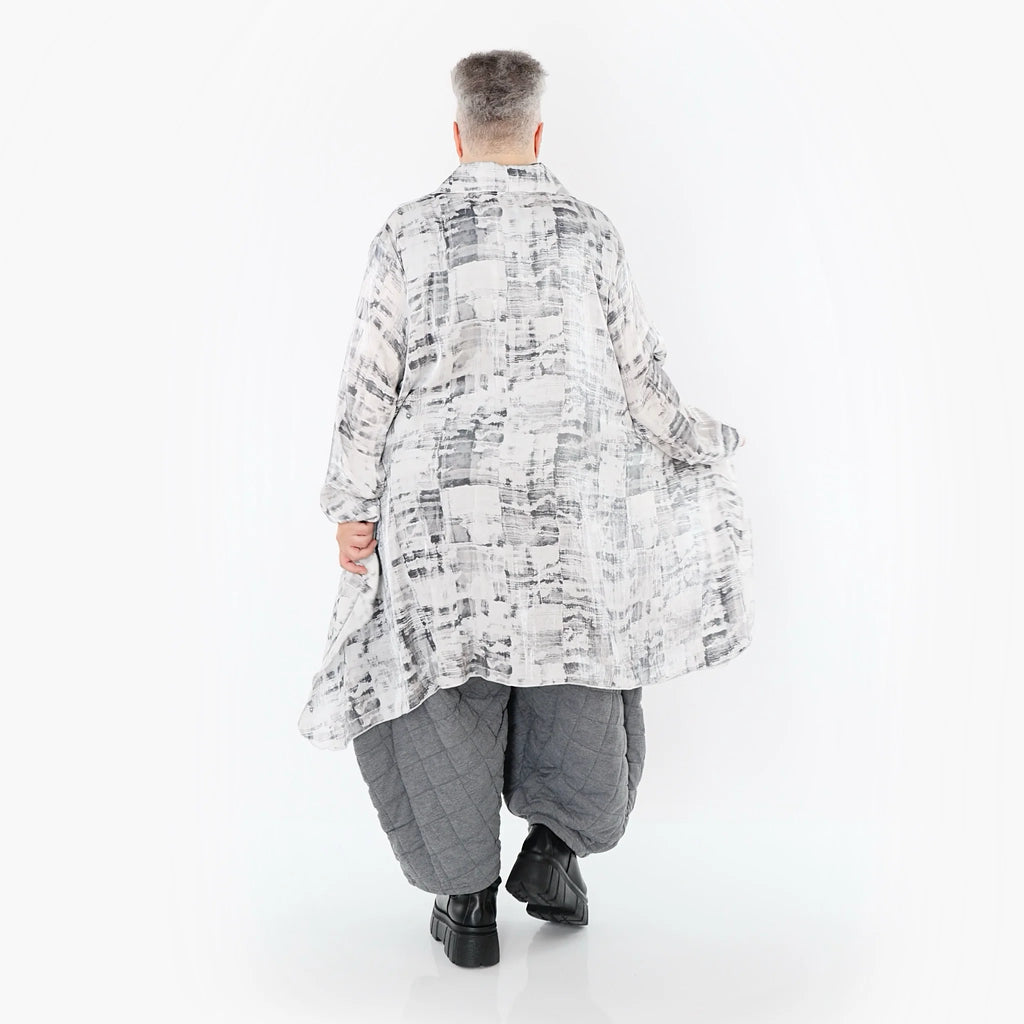  A-Form Bluse von AKH Premium aus Viskose, P106917, Weiß/Grau, Grafik, Ausgefallen, Zeitlos
