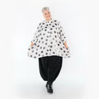  A-Form Bluse von AKH Premium aus Viskose, P1026.7116, Weiß/Grau, Punkte, Ausgefallen